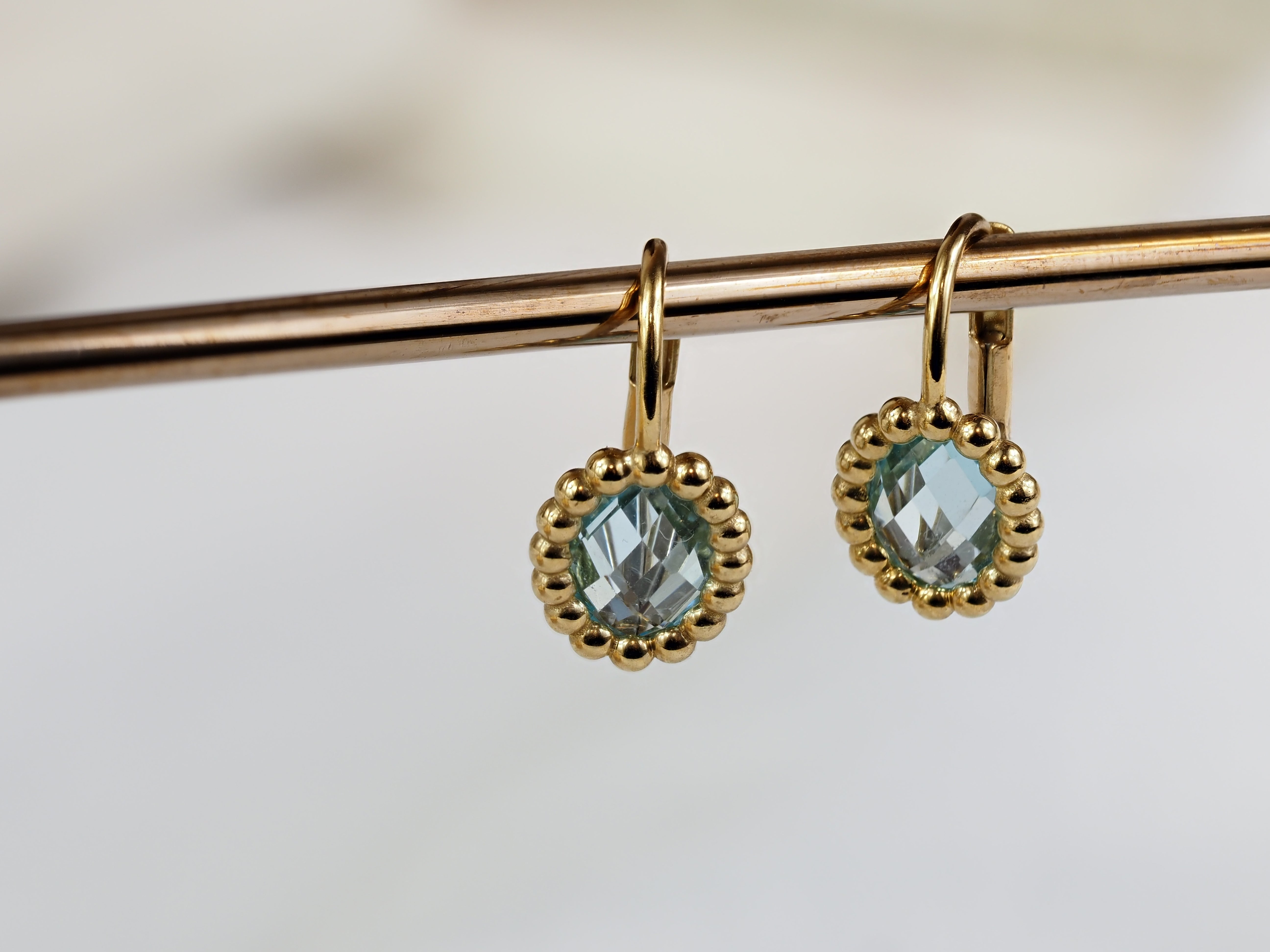 9ct Yellow Gold Blue Topaz Drop Earrings