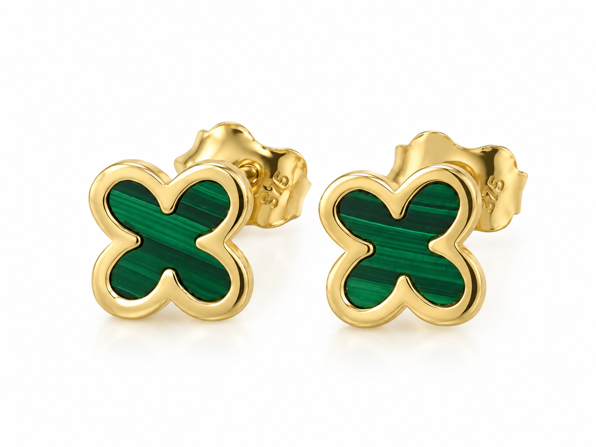 9ct Yellow Gold Green Malachite Stud Earrings