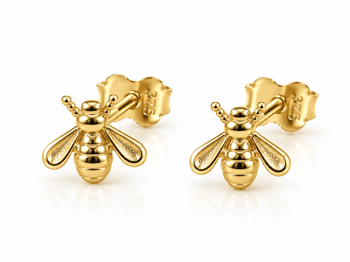 9ct Yellow Gold Bee Stud Earrings