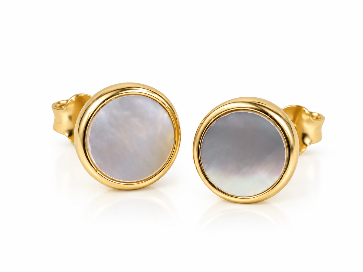 9ct Yellow Gold Mother Of Pearl Stud Earrings