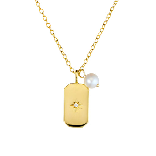 Sterling Silver Gold Plated Pendant and Pearl Drop, 45cm