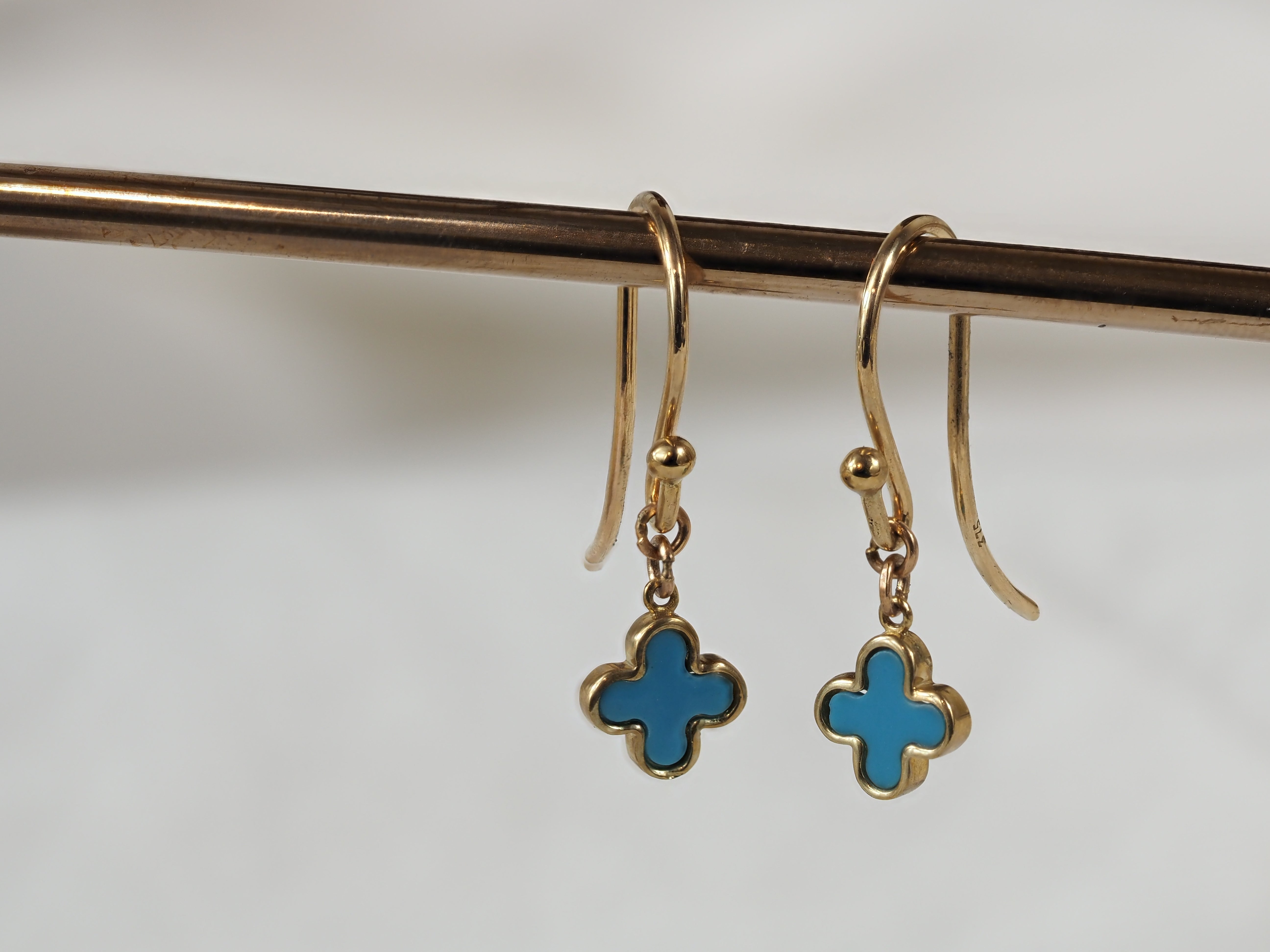 9ct Yellow Gold Turquoise Cross Earrings