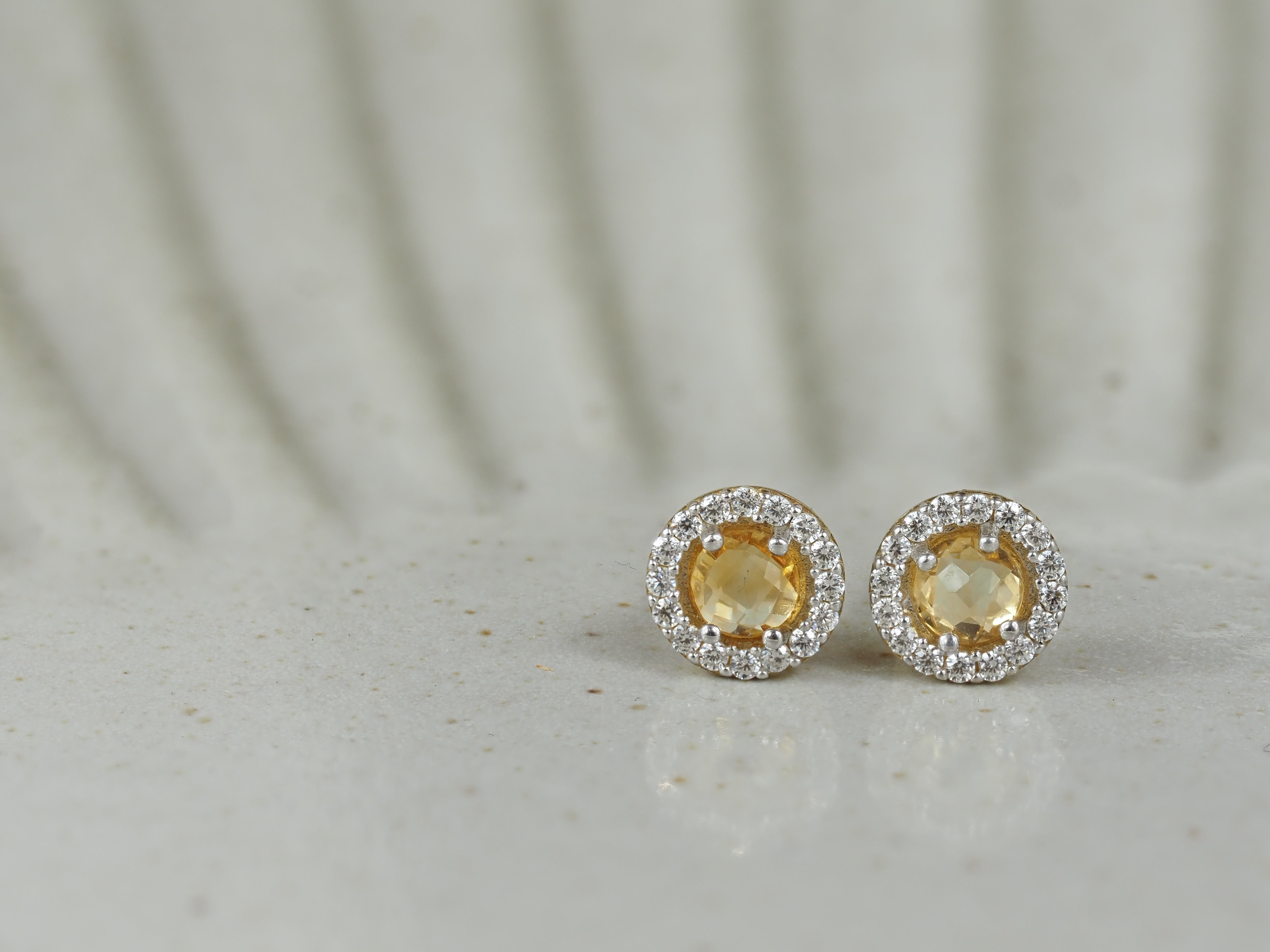 9ct Yellow Gold Citrine and Cubic Zirconia Stud Earrings