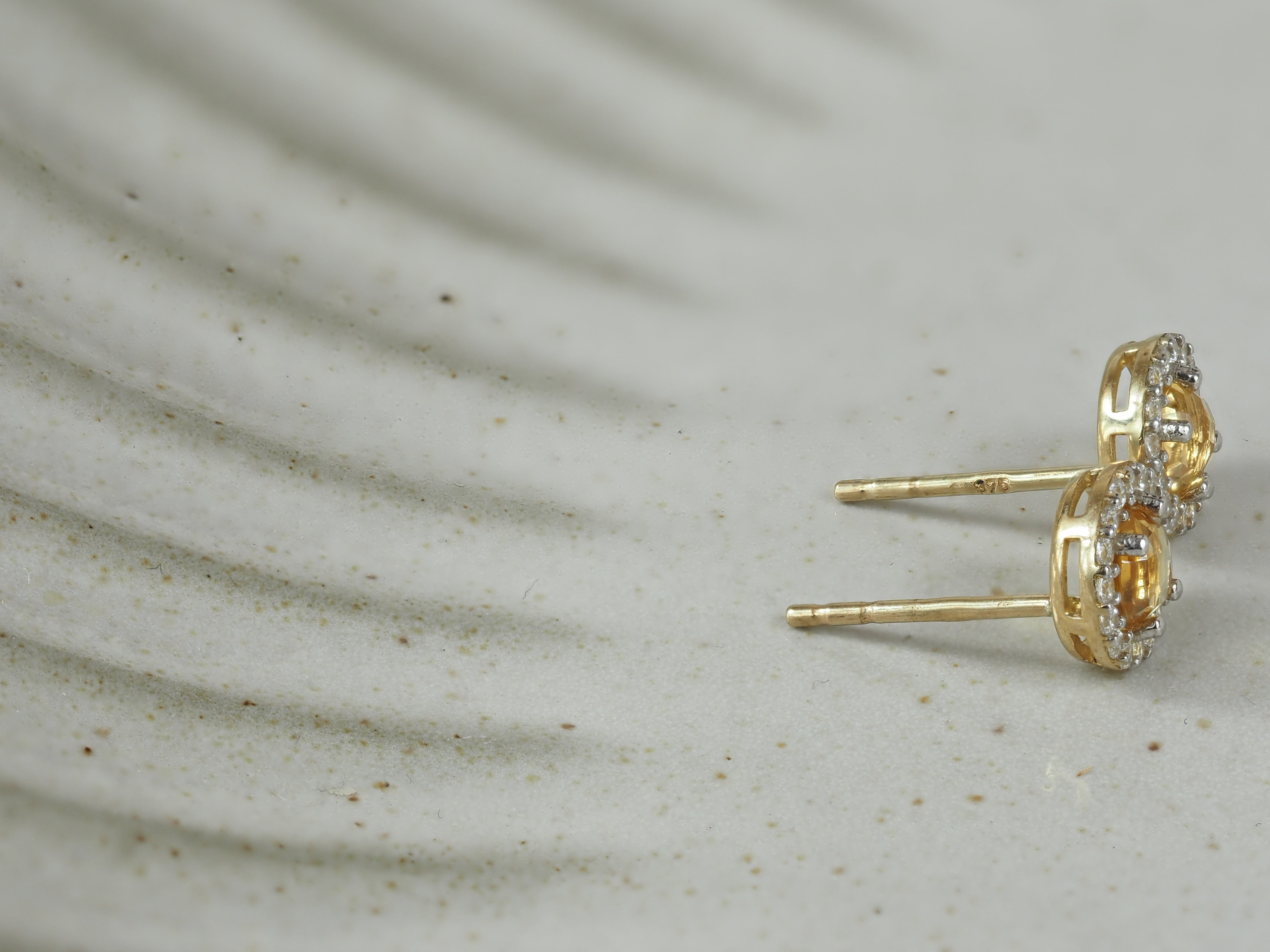 9ct Yellow Gold Citrine and Cubic Zirconia Stud Earrings