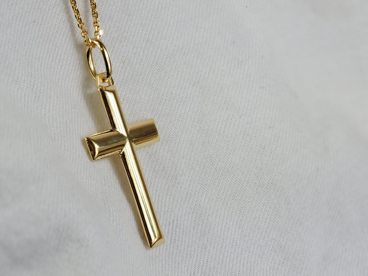 9ct Yellow Gold Domed Cross Pendant, 32mm