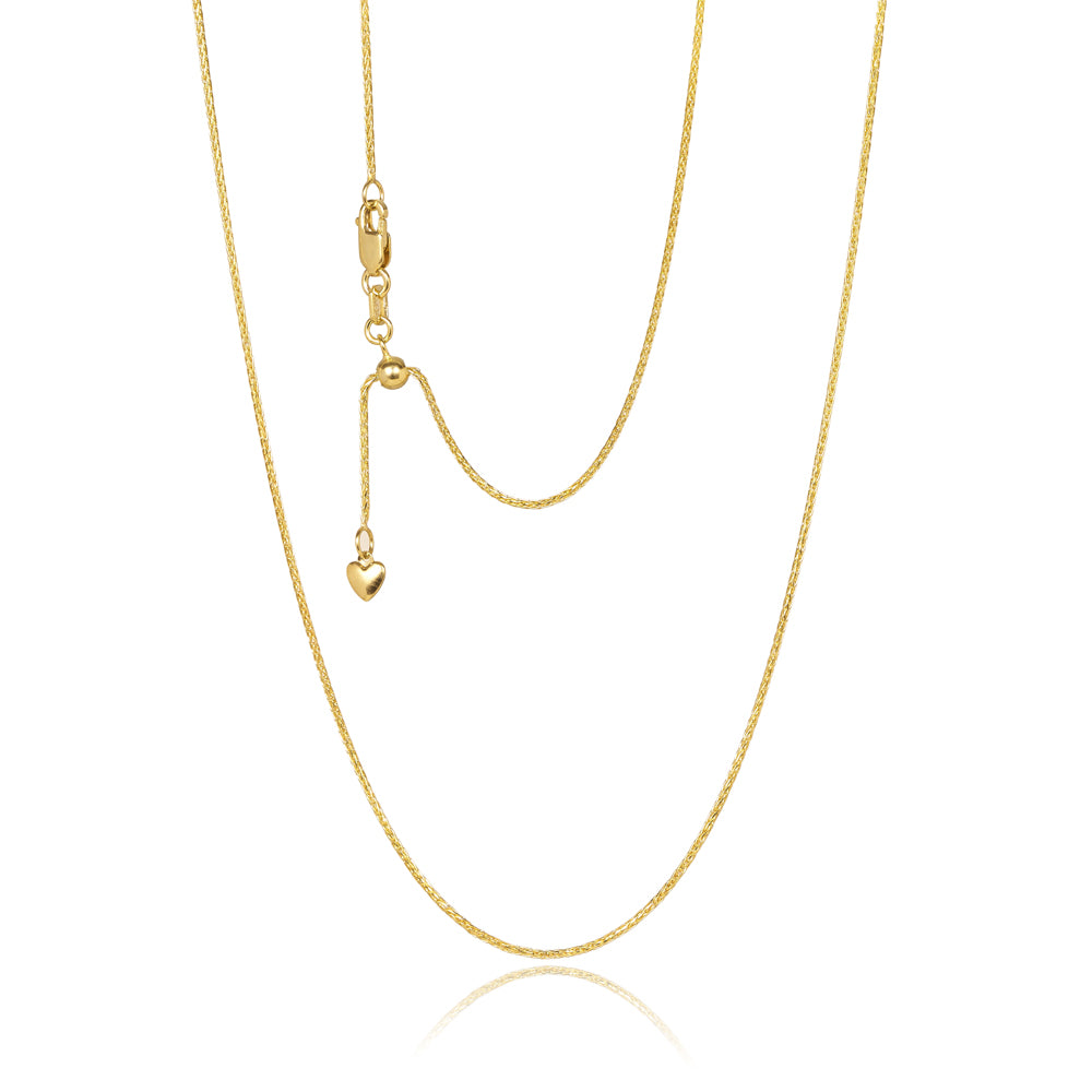9ct Yellow Gold Round Magic Wheat Chain, 1mm, 50cm