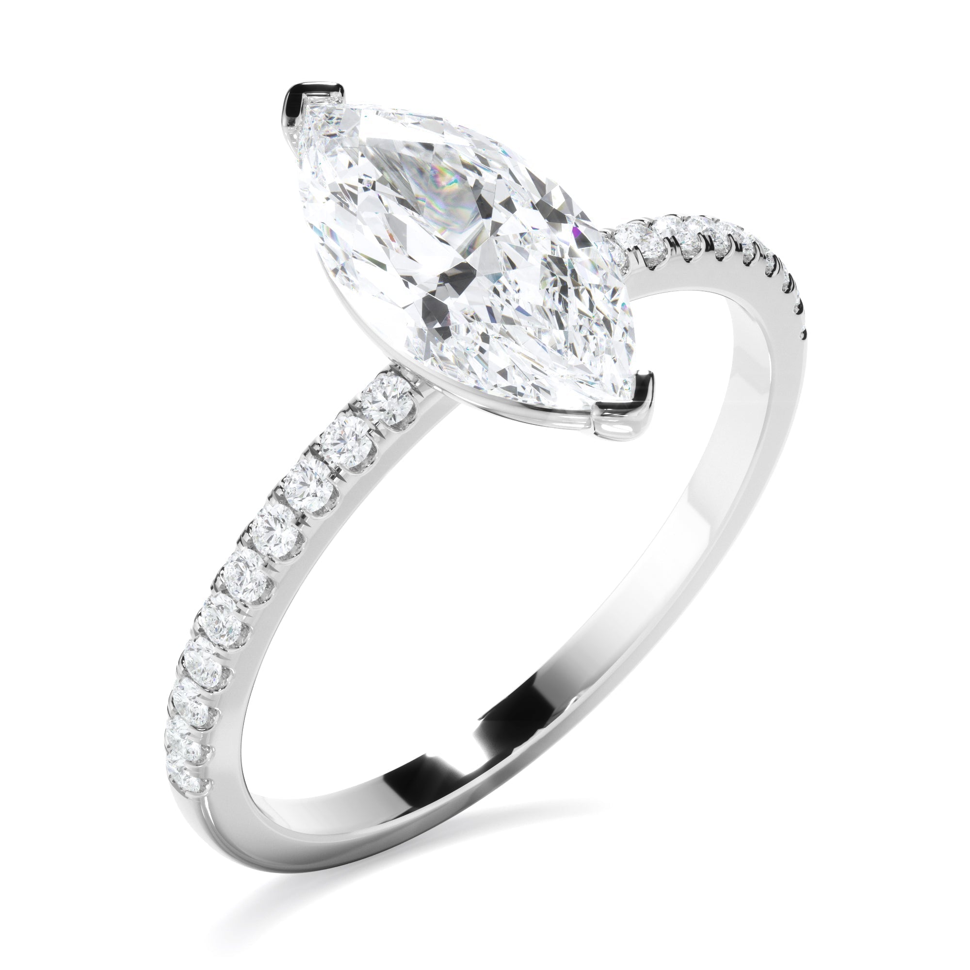 Marquise Cut Diamond Engagement Ring With Pave Band