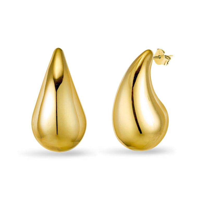 Stainless Steel Gold Plated Teardrop Stud Earring, 26mm