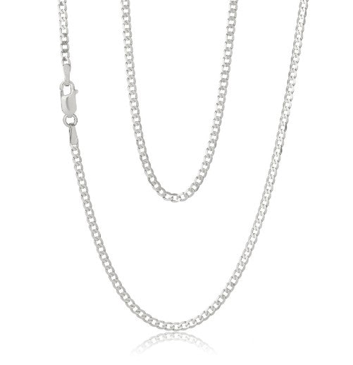 9ct White Gold Super Light Grumetta Curb Chain, 2.25mm, 50cm