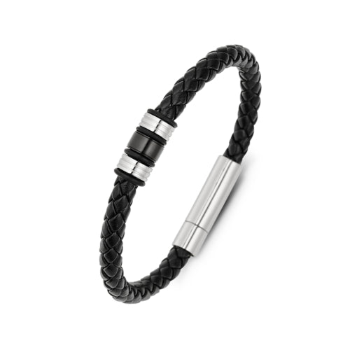 Stainless Steel Leather Bracelet, 21.5cm