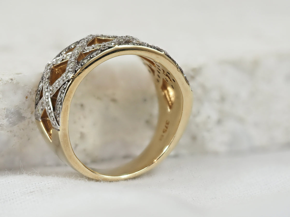9ct Yellow Gold Diamond Bead Set Ring