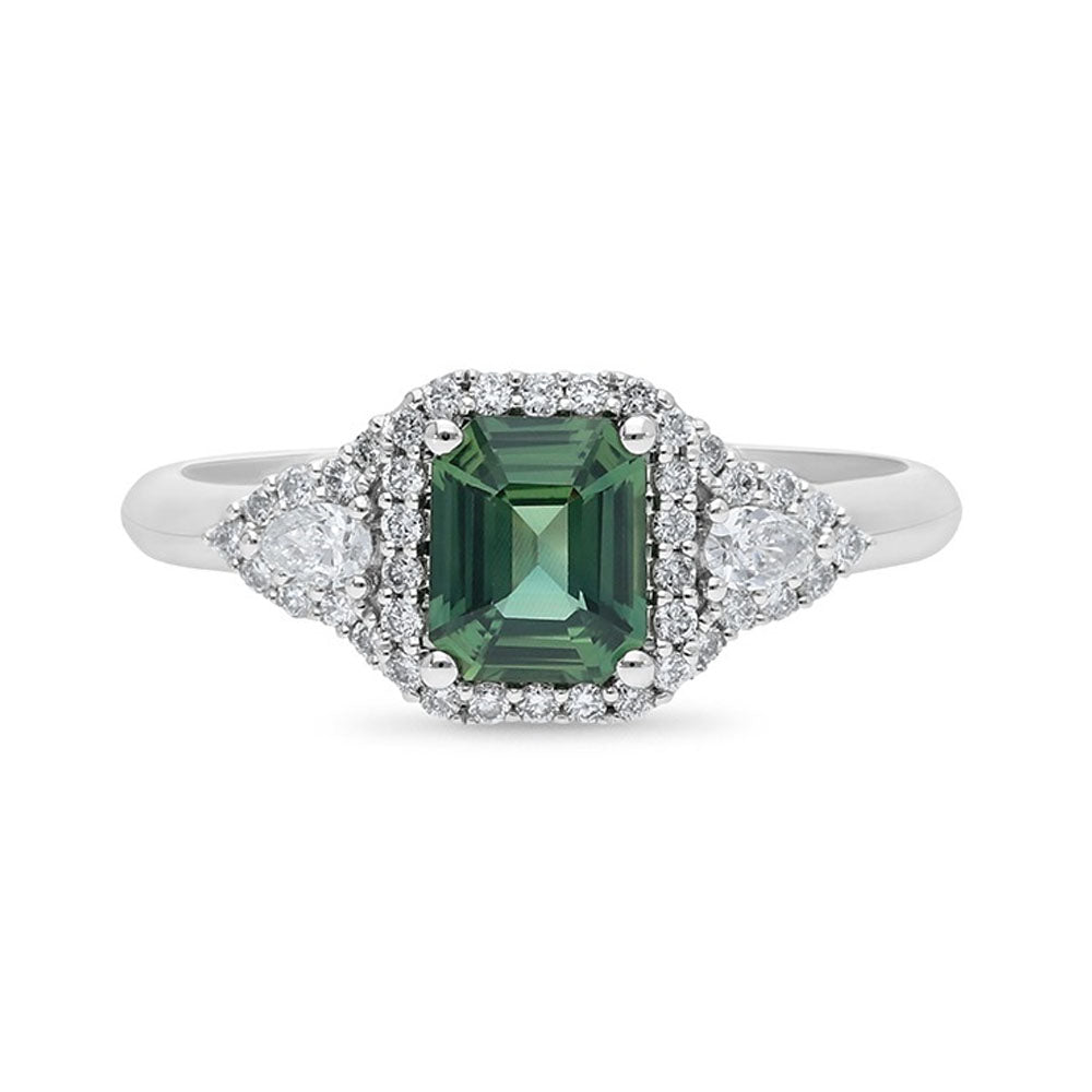 18ct White Gold Montana Sapphire and Diamond ring, 1.06ct centre