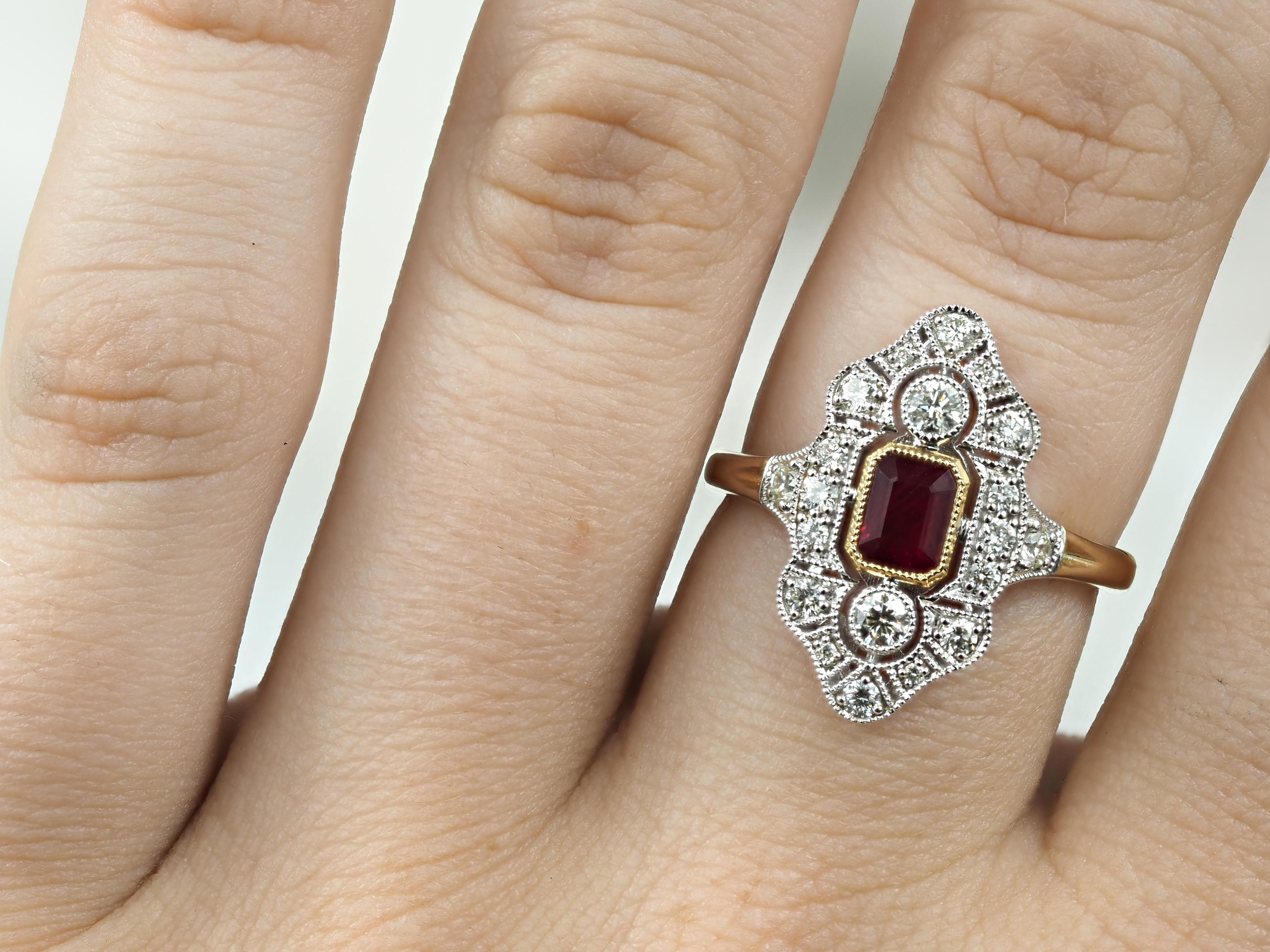 9ct Yellow and White Gold Ruby and Diamond ring, 0.54ct centre