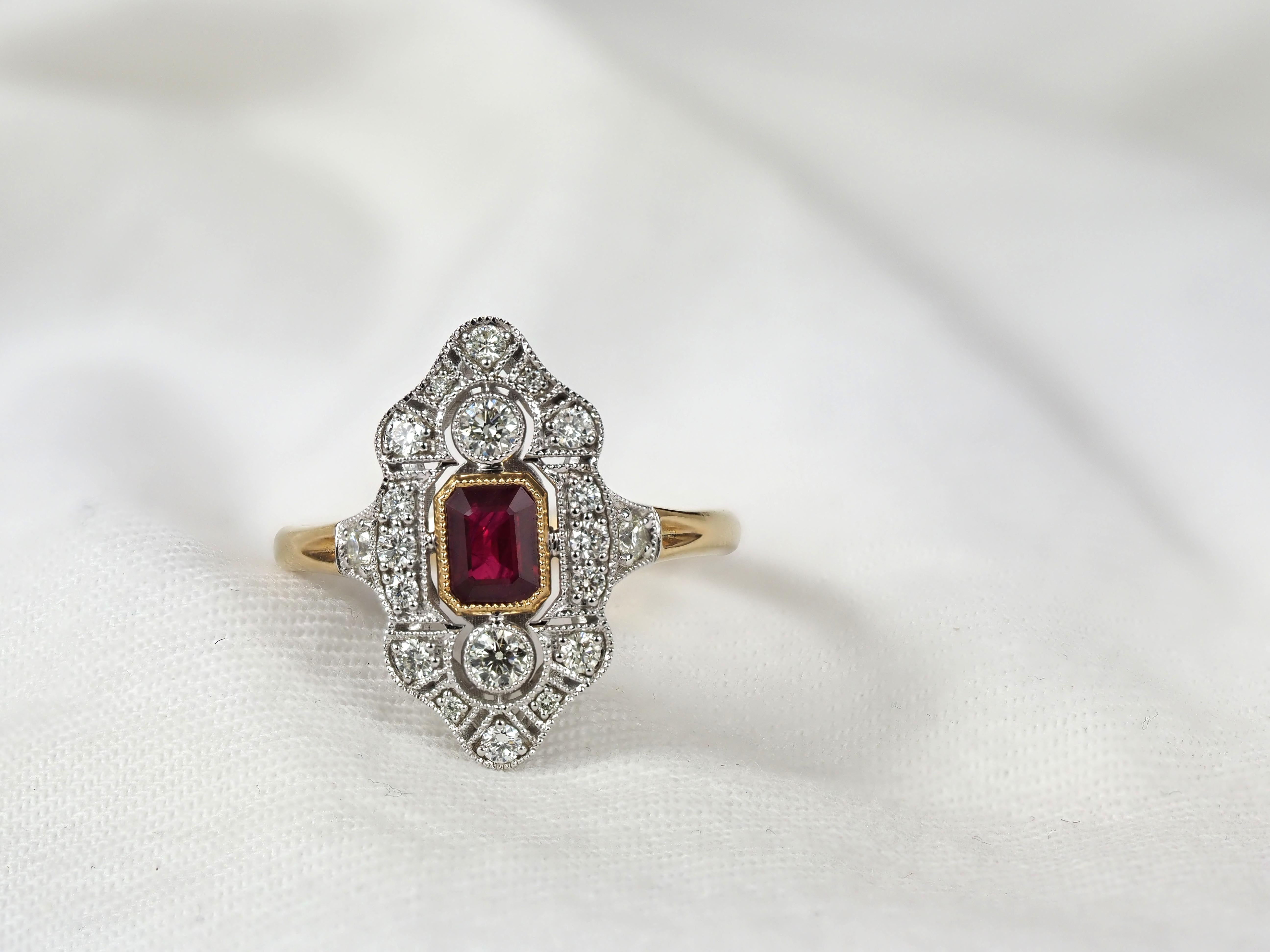 9ct Yellow and White Gold Ruby and Diamond ring, 0.54ct centre