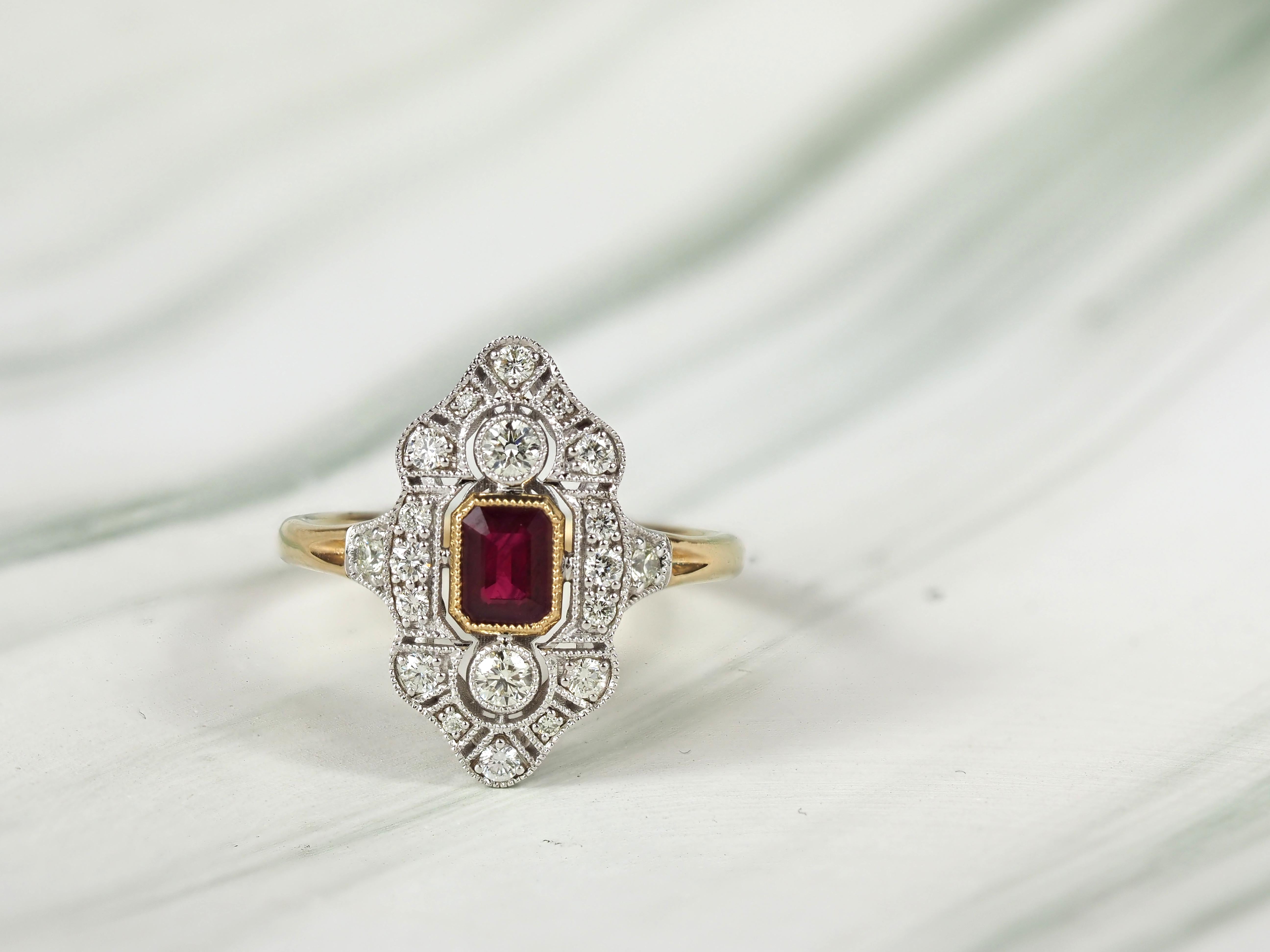 9ct Yellow and White Gold Ruby and Diamond ring, 0.54ct centre