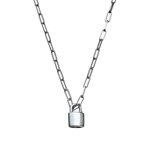 Sterling Silver Padlock with Paper Clip Chain, 47cm