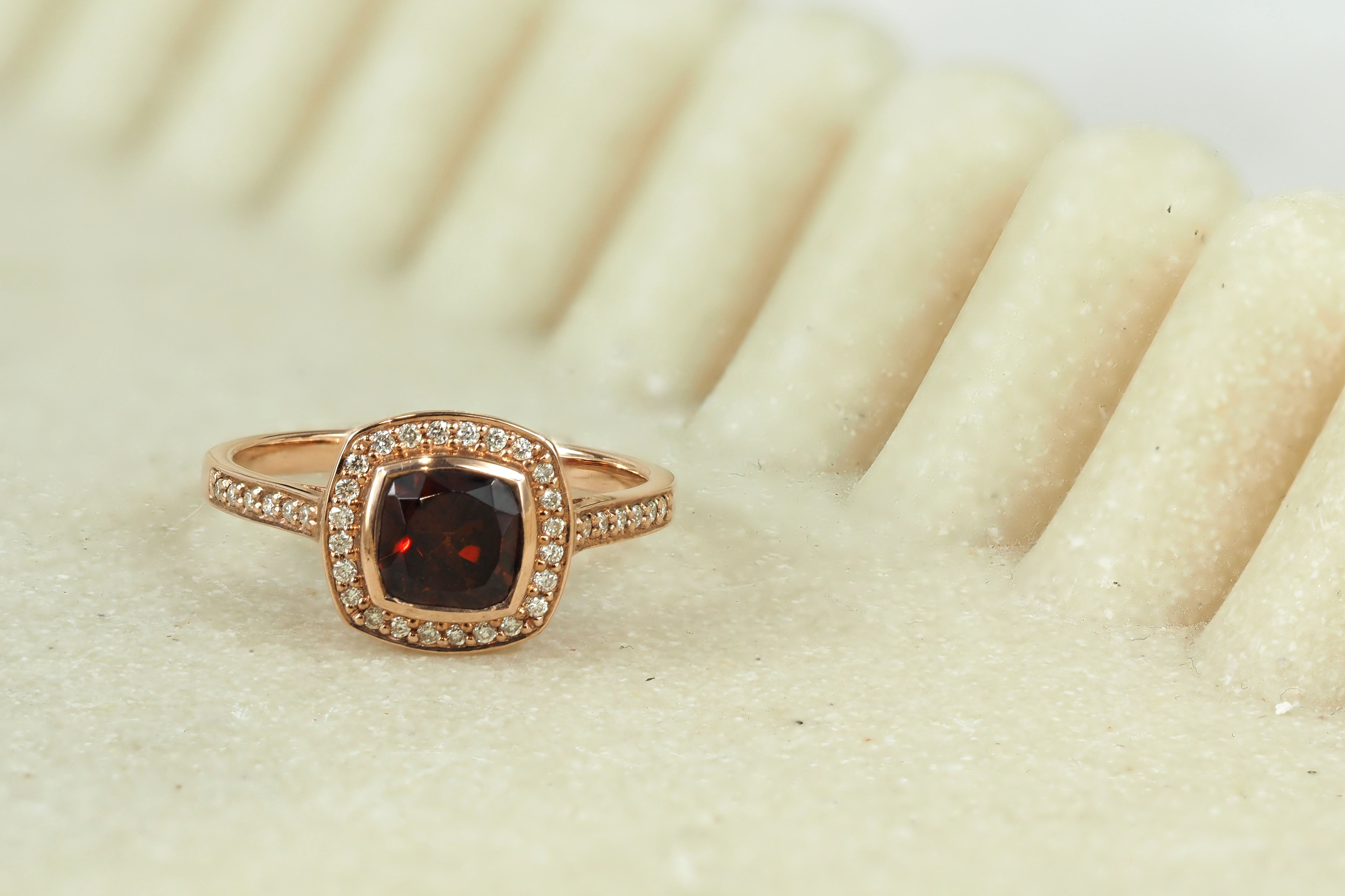 9ct Rose Gold Garnet and Diamond Ring
