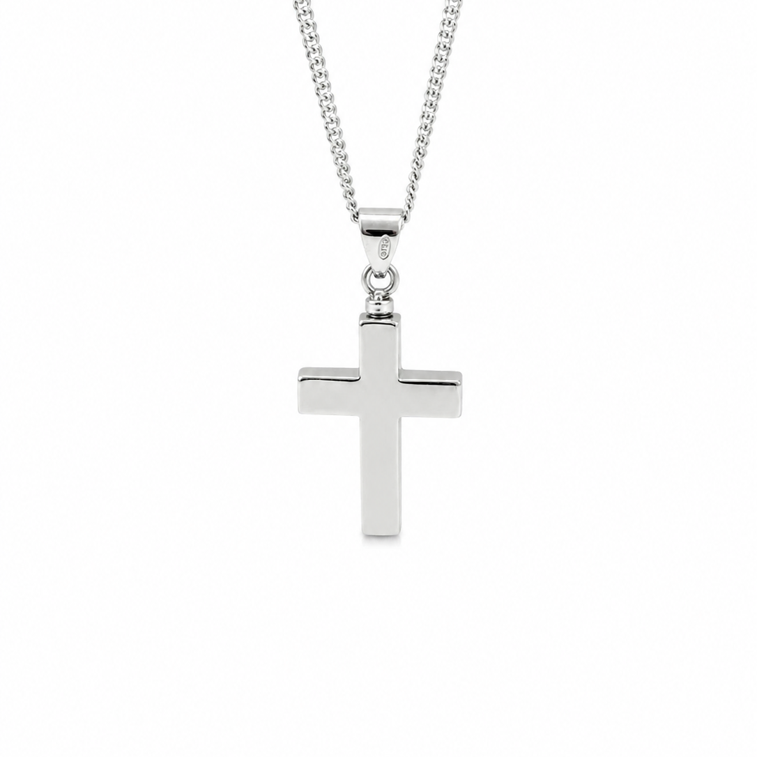 Sterling Silver Cross Funeral Ashes Urn Pendant