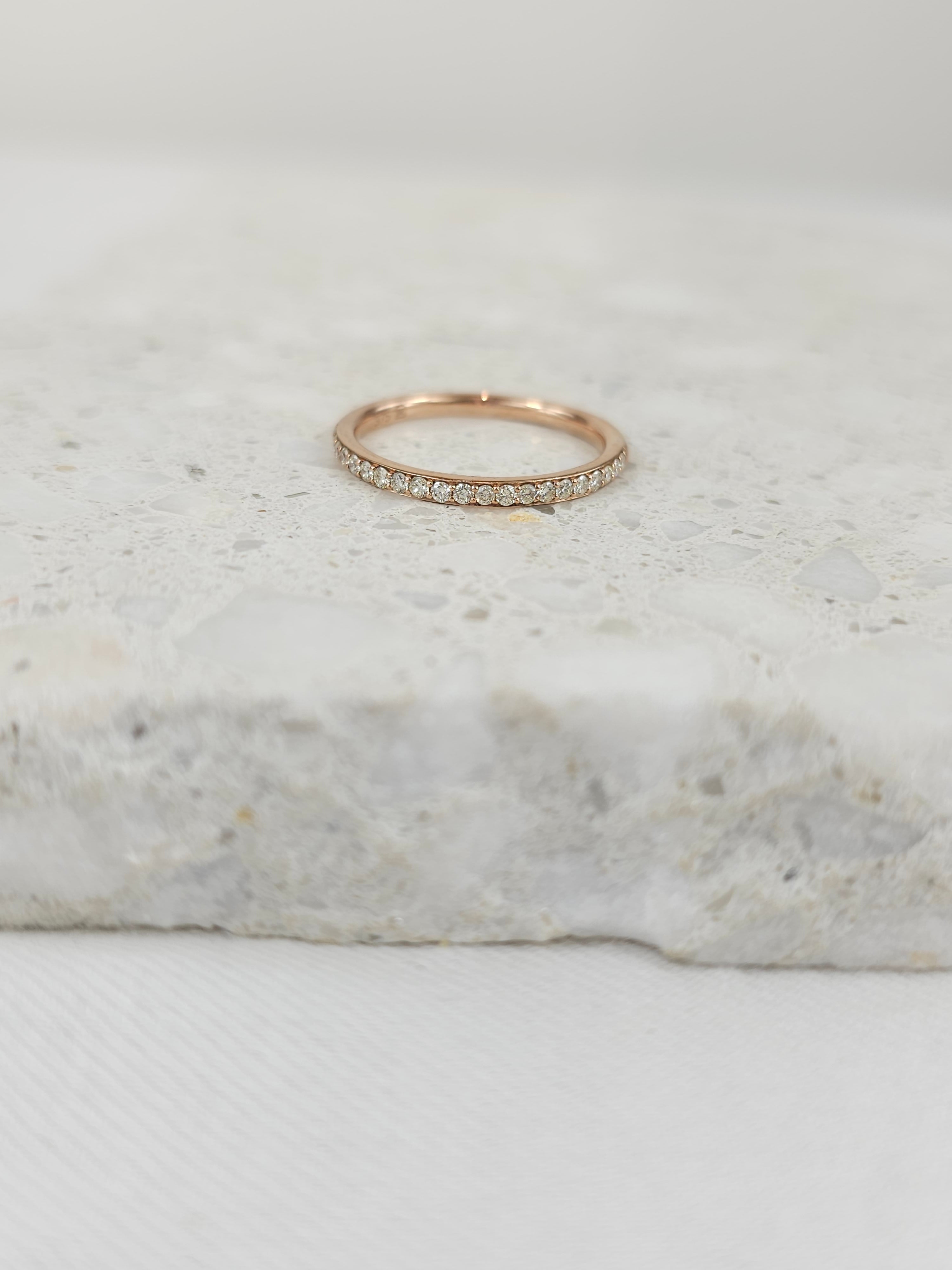 9ct Rose Gold Bead Set Diamond band, equaling 0.21ct
