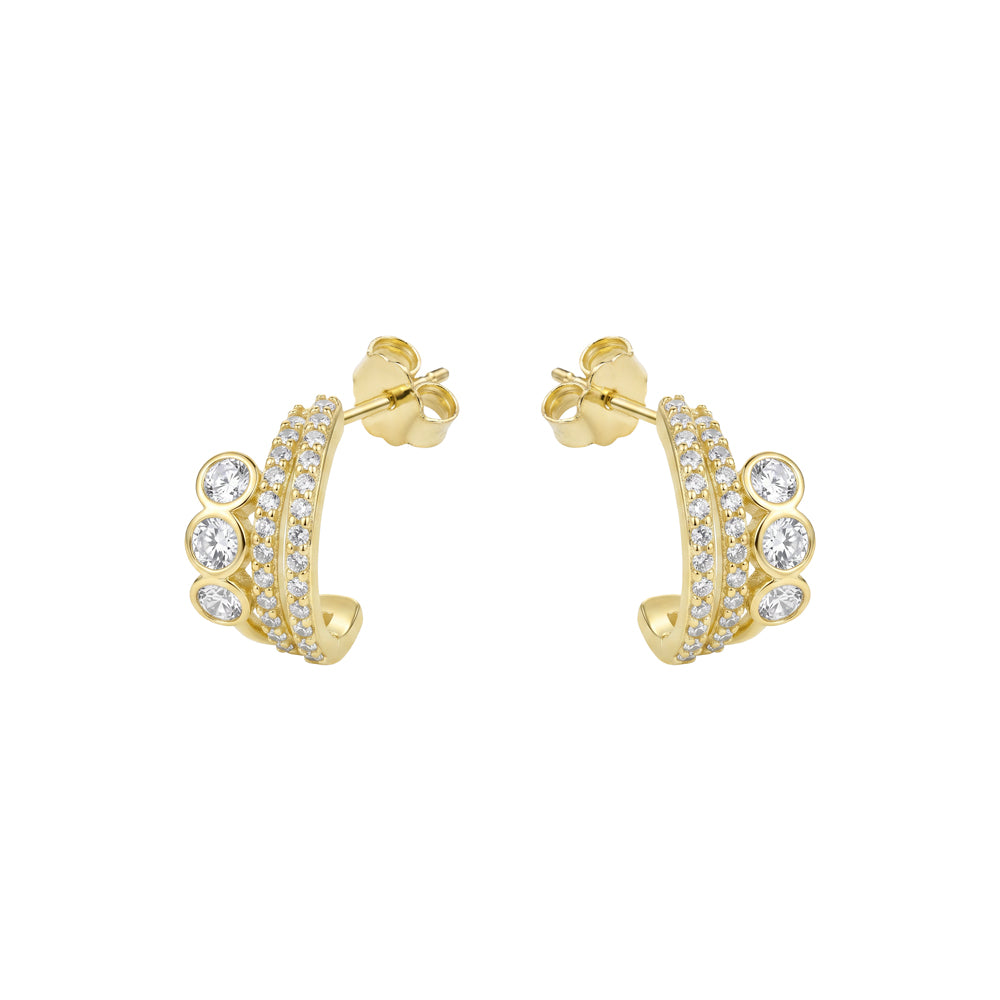 Solv Sterling Silver Gold-Plated Triple Half-Hoop Cubic Zirconia Earrings