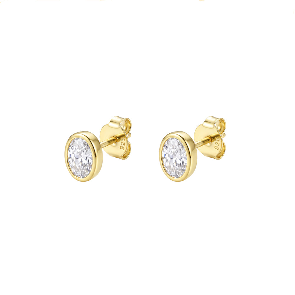 Solv Sterling Silver Gold-Plated Oval Bezel-Set Cubic Zirconia Stud Earrings