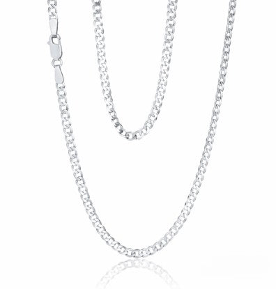 9ct White Gold Superlight Grummetta Curb Link Chain, 3.15mm, 55cm