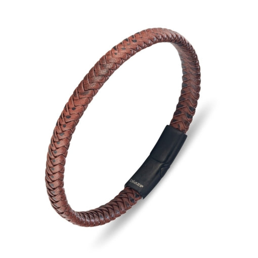 Stainless Steel Brown Leather Bracelet, 21cm