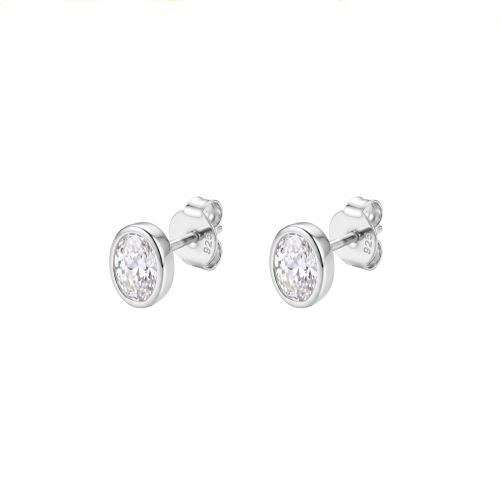Solv Sterling Silver Oval Bezel-Set Cubic Zirconia Stud Earrings