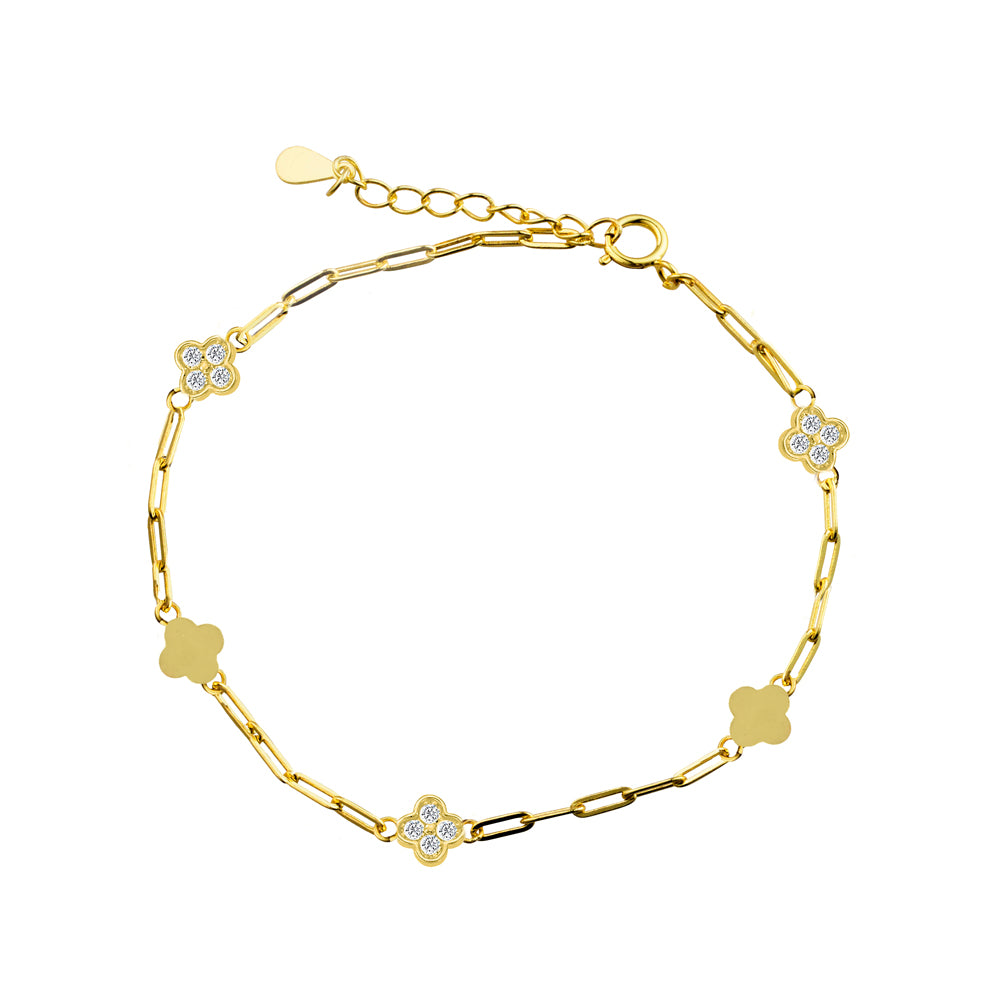Solv Sterling Silver Gold-Plated Mother-of-Pearl and Cubic Zirconia Bracelet