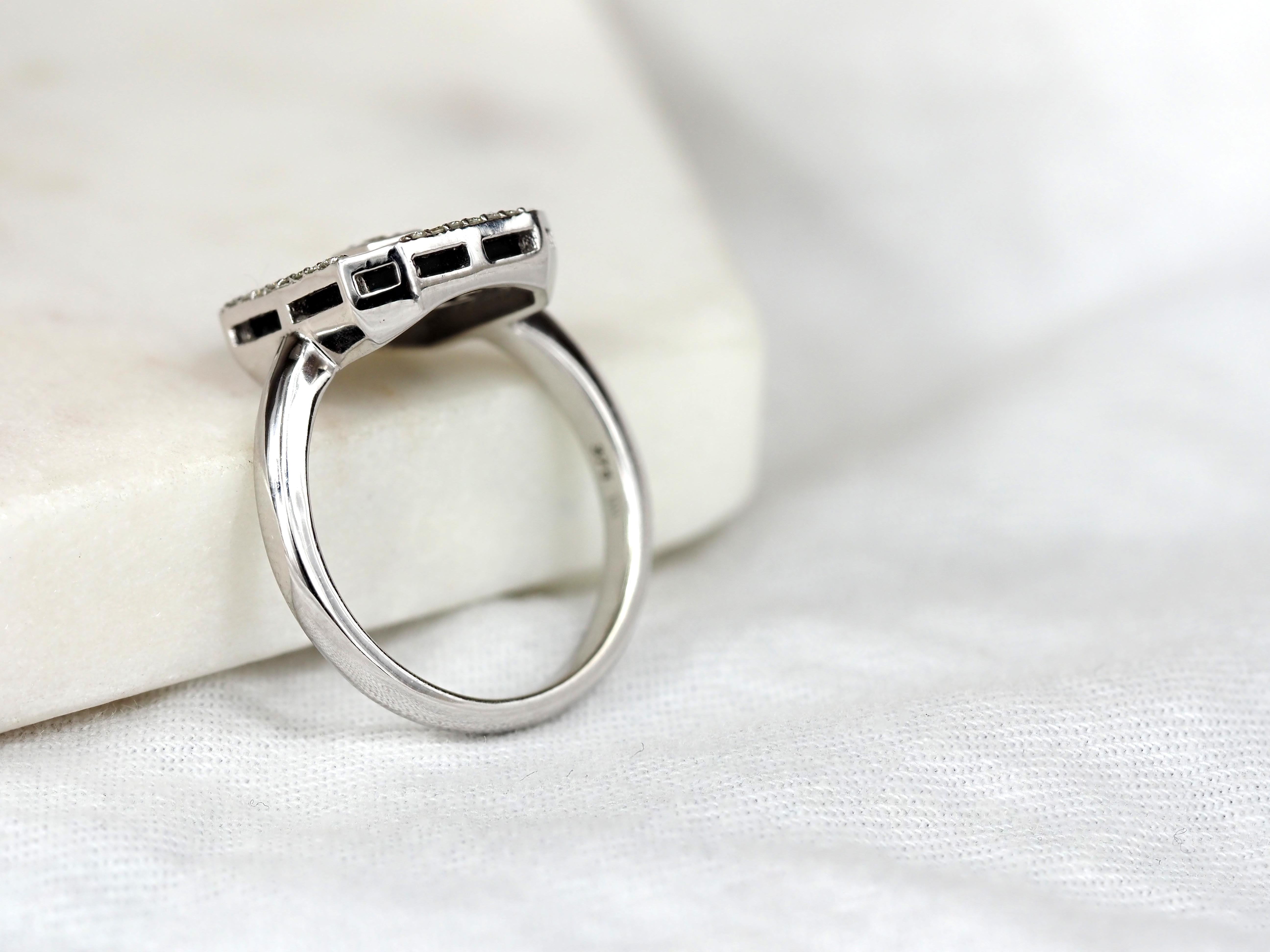 9ct White Gold, Onyx & Diamond Bezel Set Dress Ring