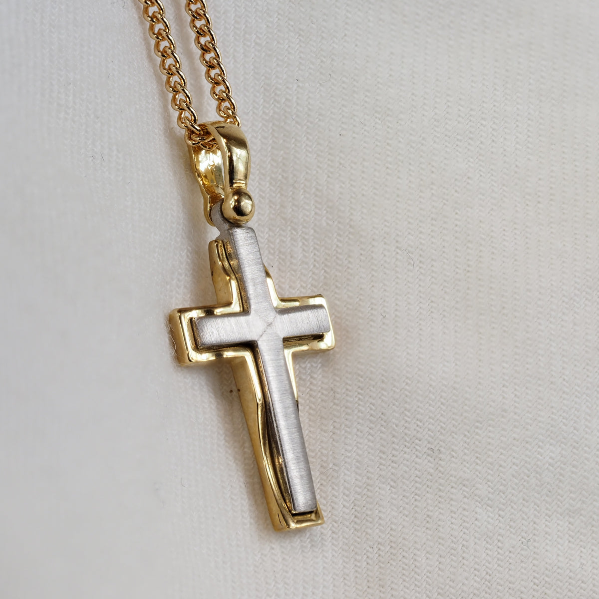 9ct Yellow and White Gold Faceted Cross Pendant