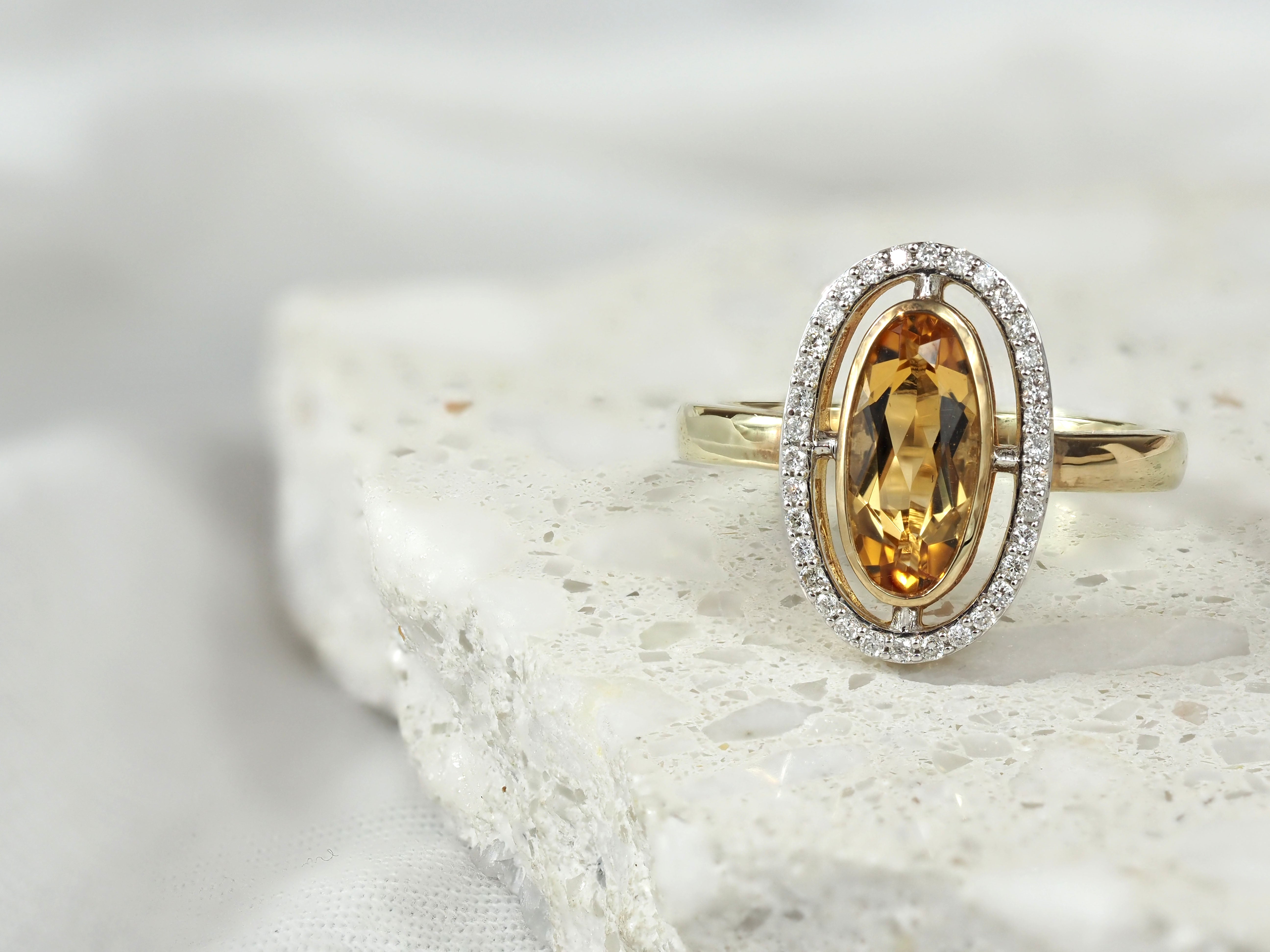 9ct Yellow and White Citrine & Diamond Ring