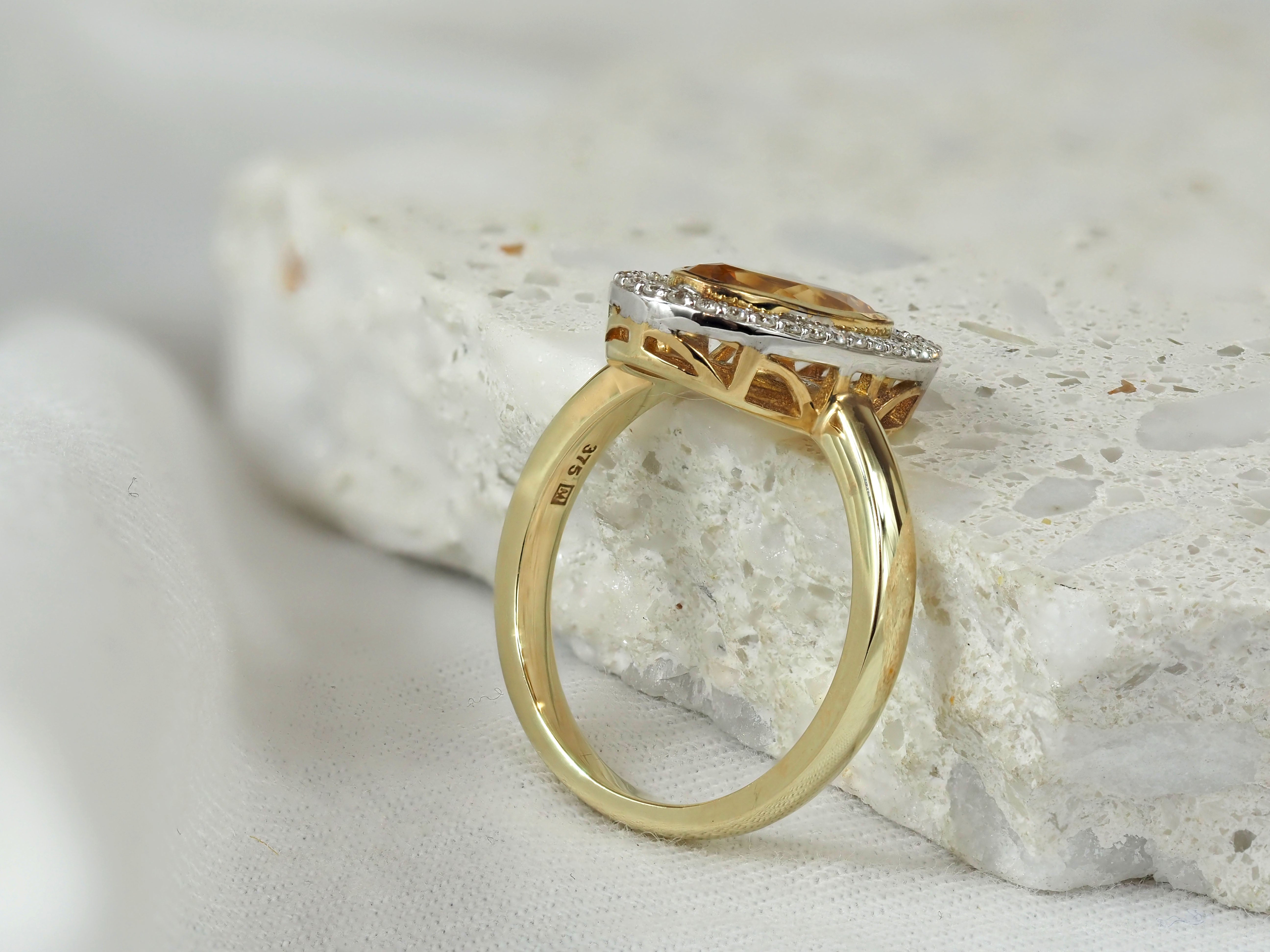 9ct Yellow and White Citrine & Diamond Ring