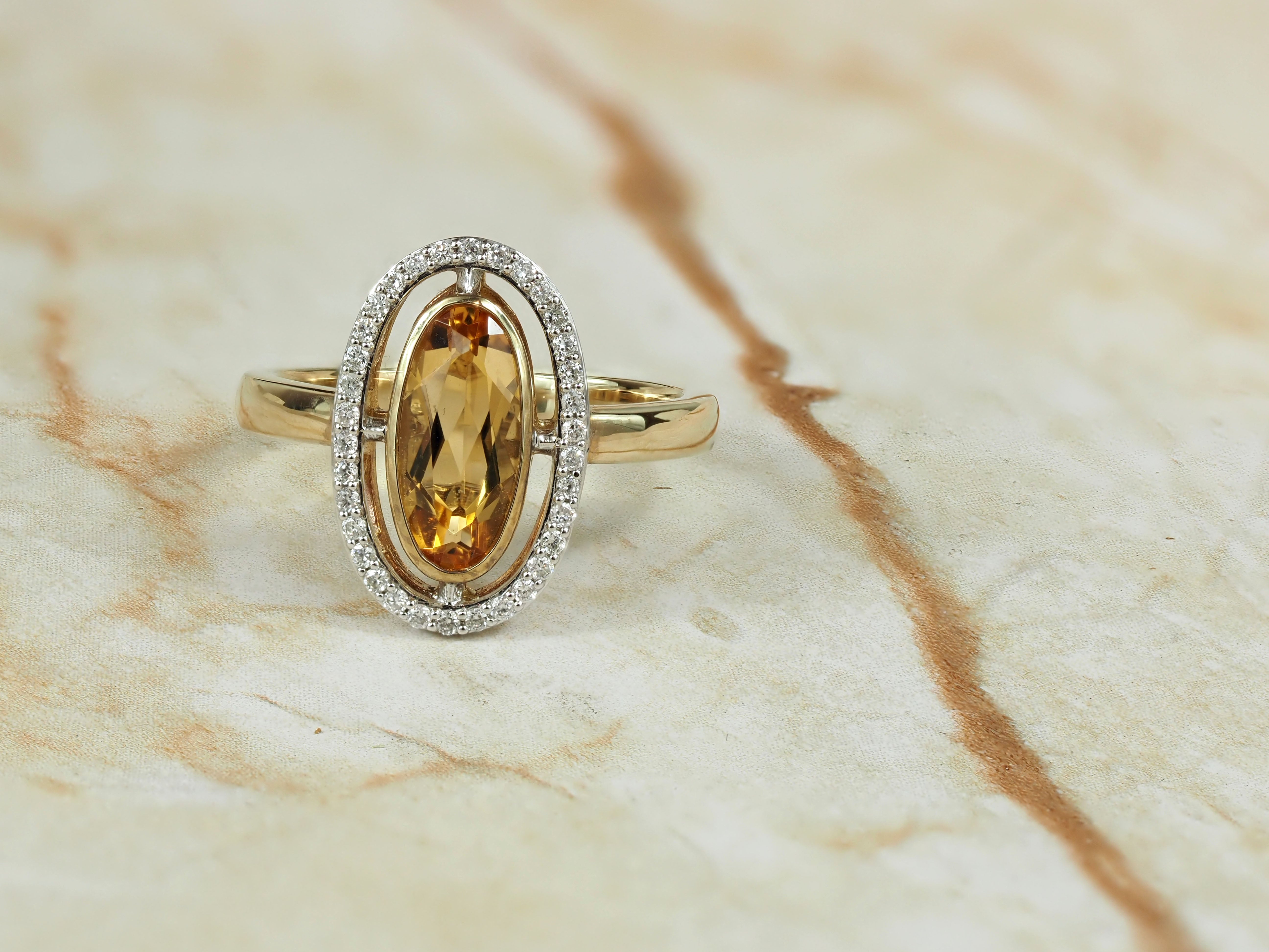 9ct Yellow and White Citrine & Diamond Ring
