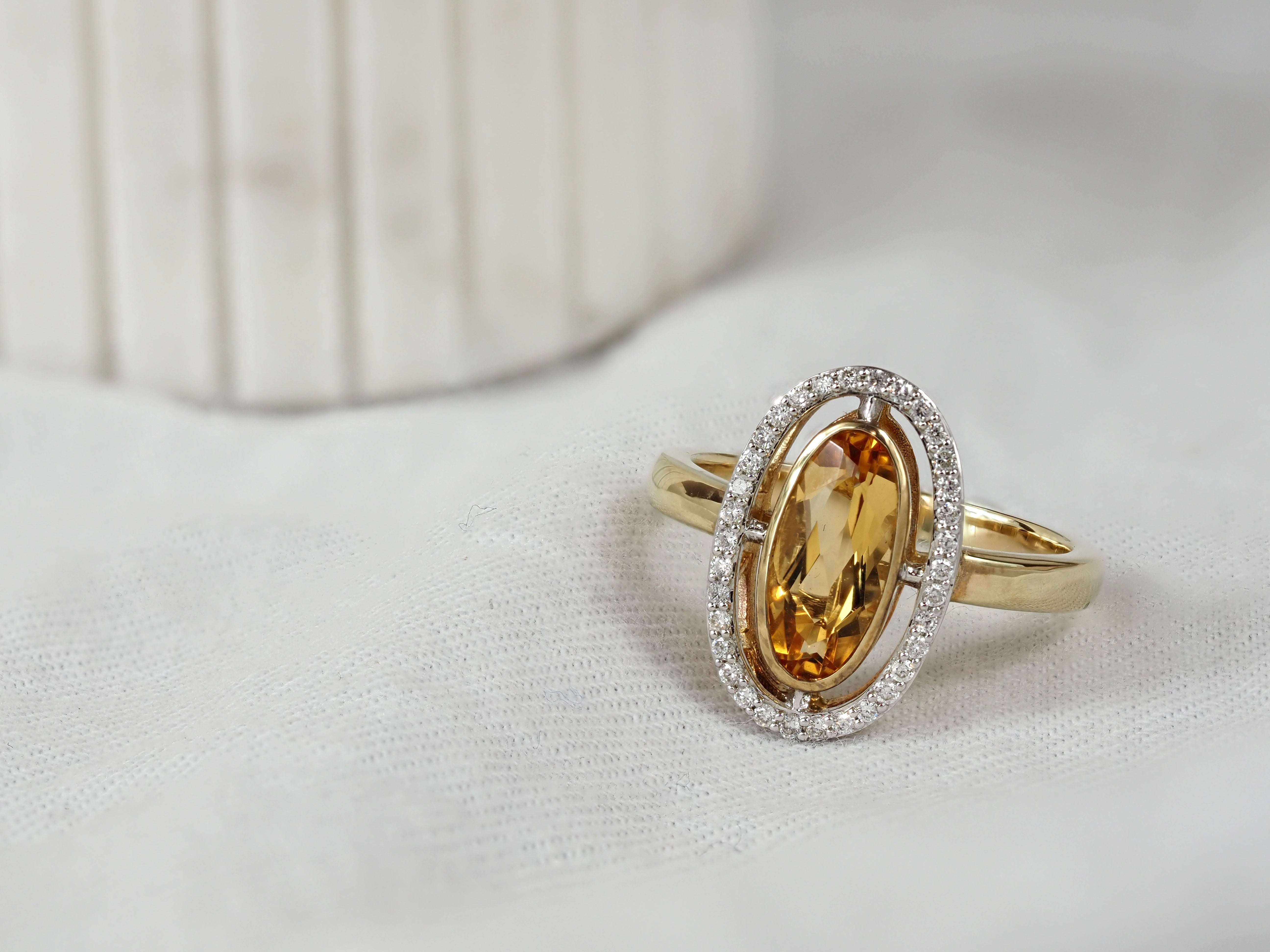 9ct Yellow and White Citrine & Diamond Ring