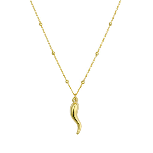Sterling Silver Gold Plated Horn of Plenty and Ball Chain, 45cm