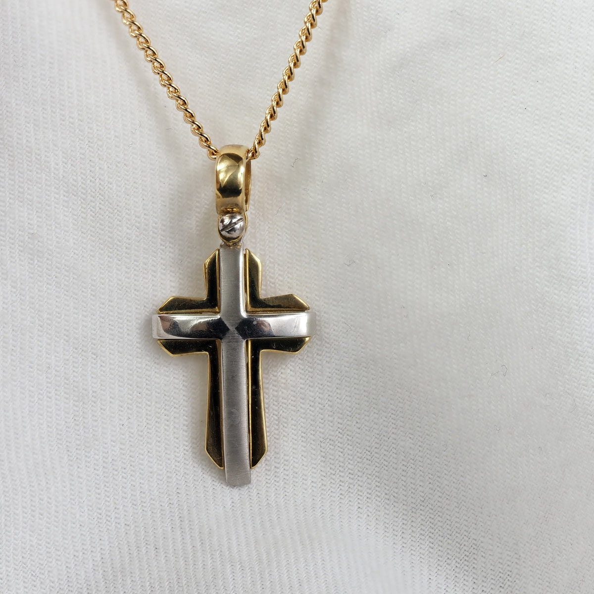 9ct Yellow And White Gold Cross Pendant