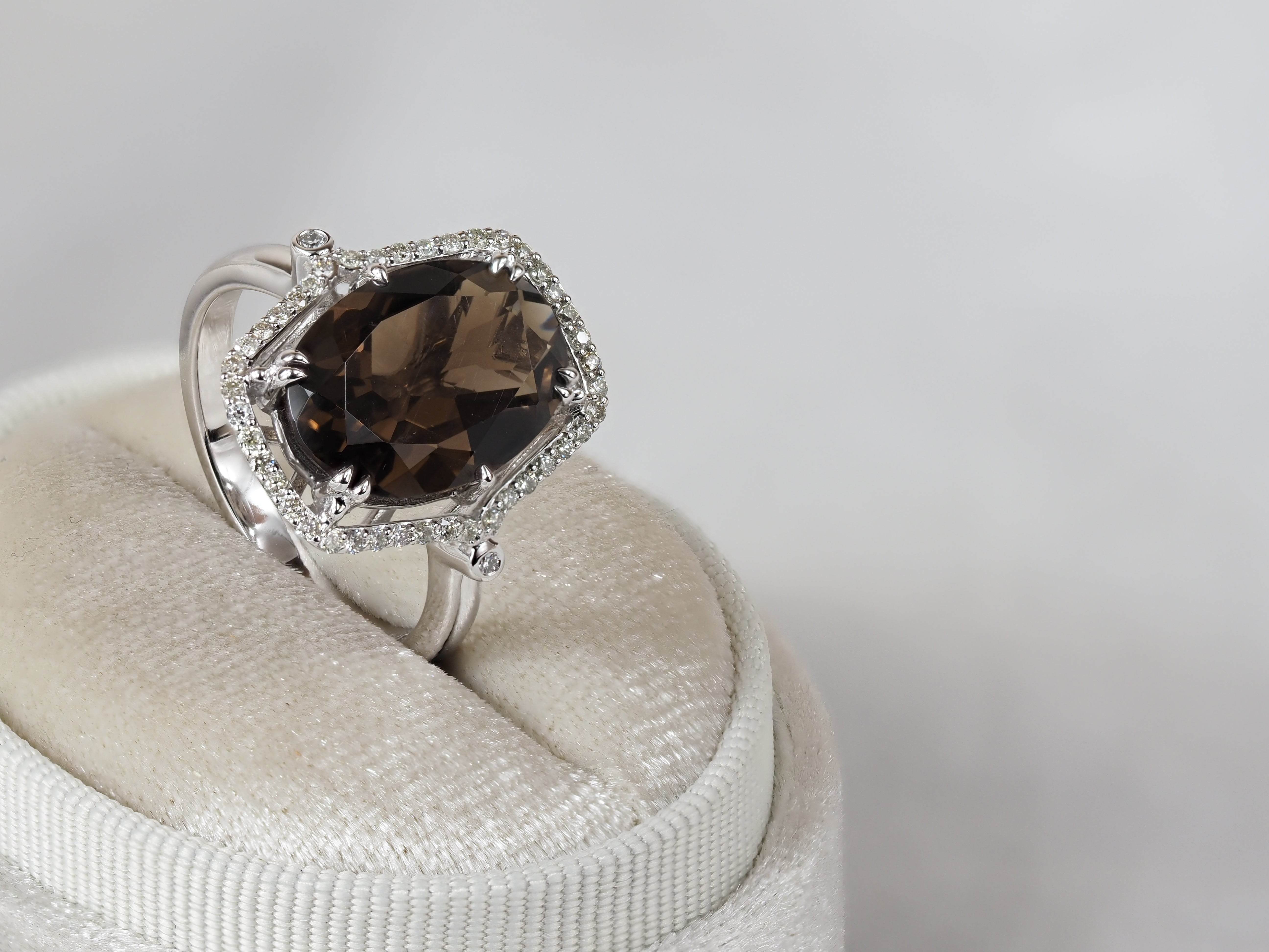 9ct White Gold Smokey Quartz and Diamond ring