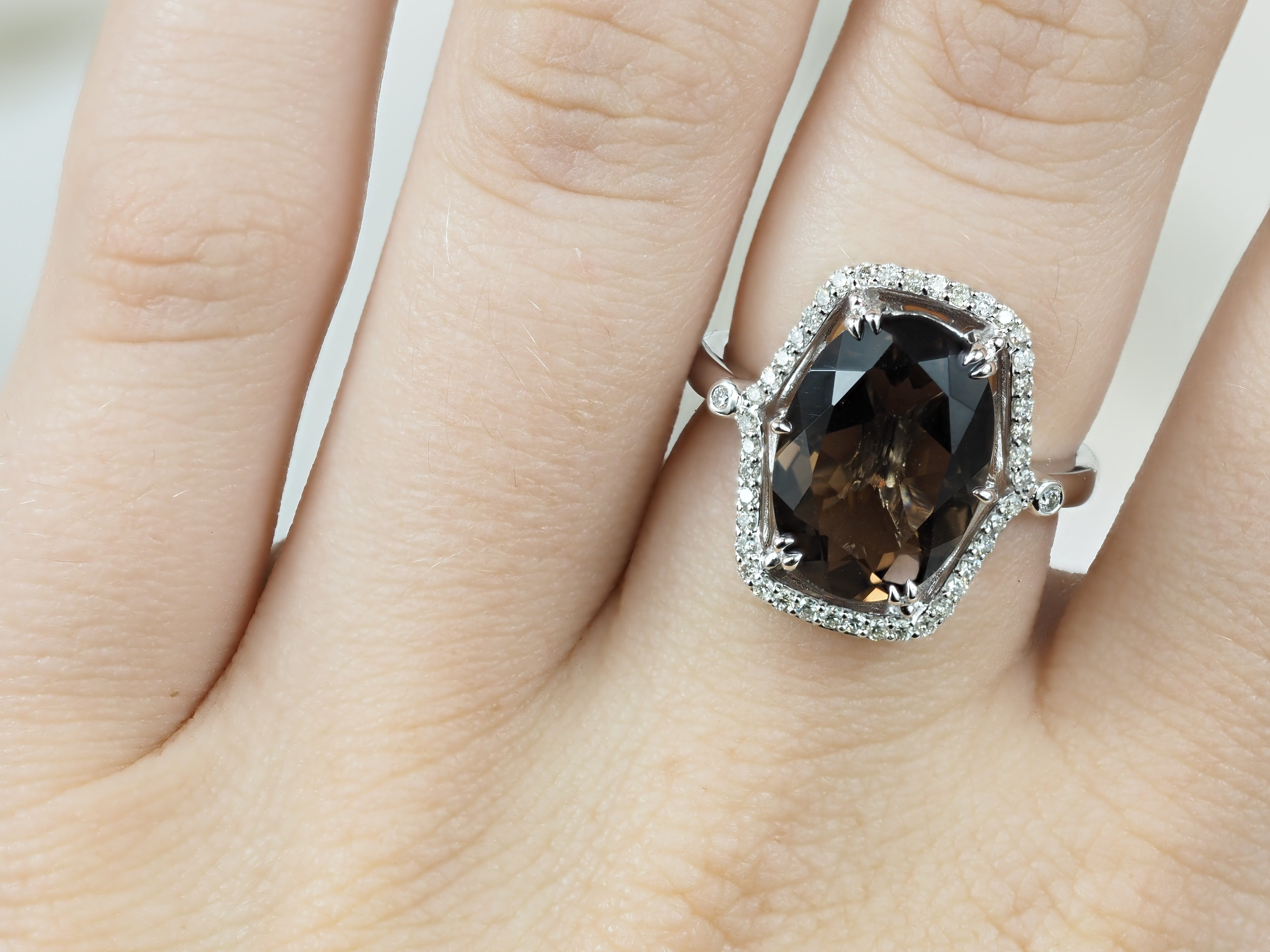 9ct White Gold Smokey Quartz and Diamond ring