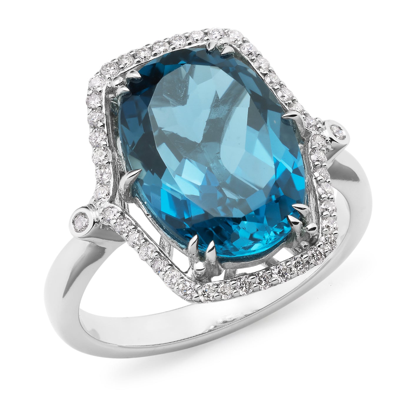 9ct White Gold London Blue Topaz and Diamond ring