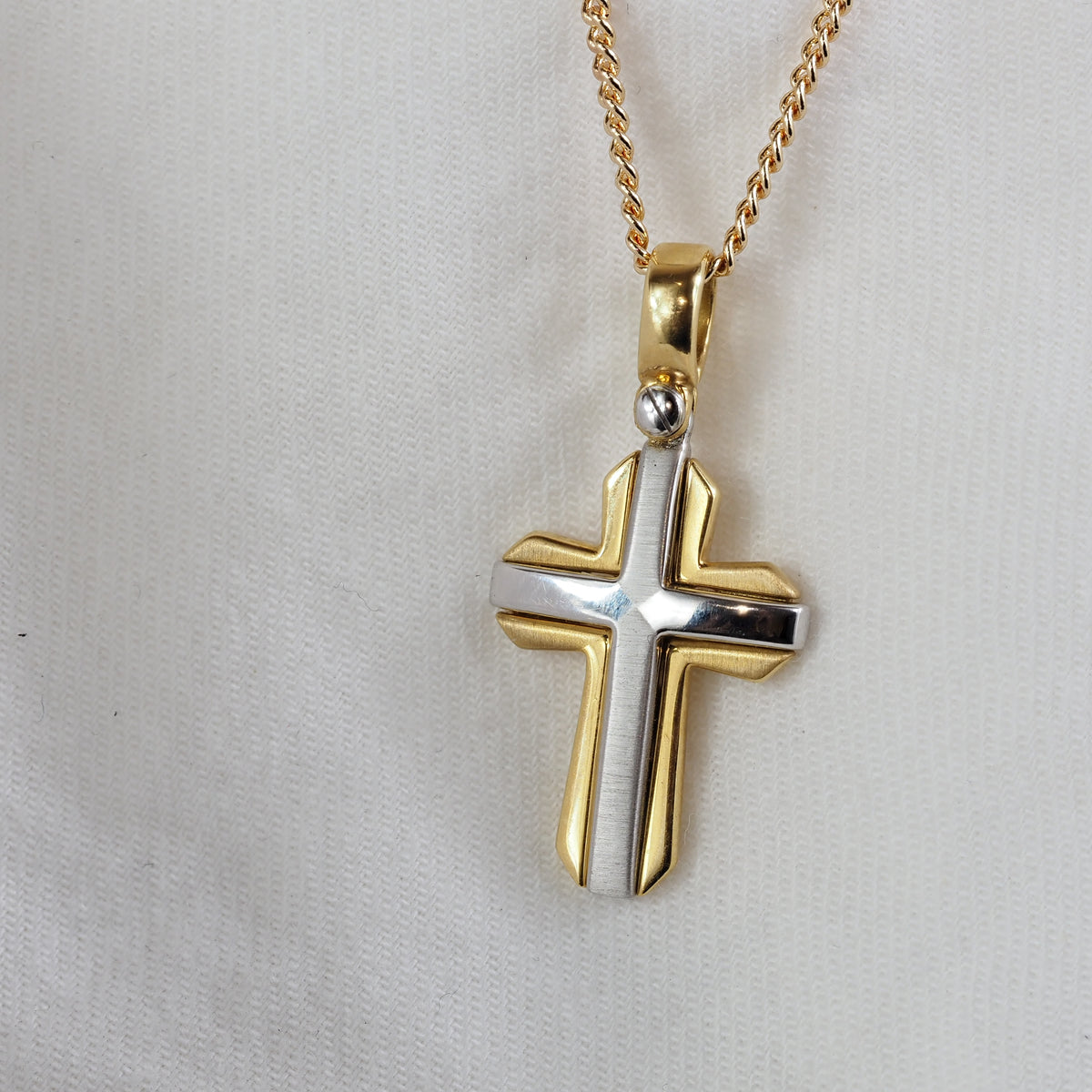 9ct Yellow and White Gold Faceted Cross Pendant