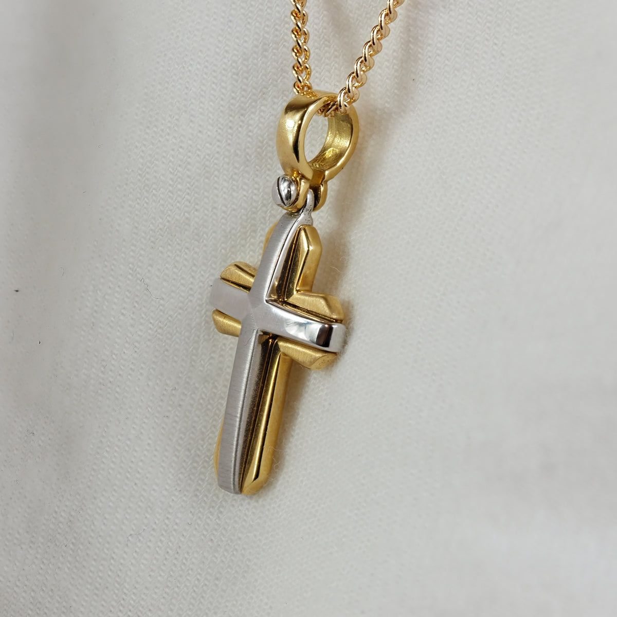9ct Yellow and White Gold Faceted Cross Pendant