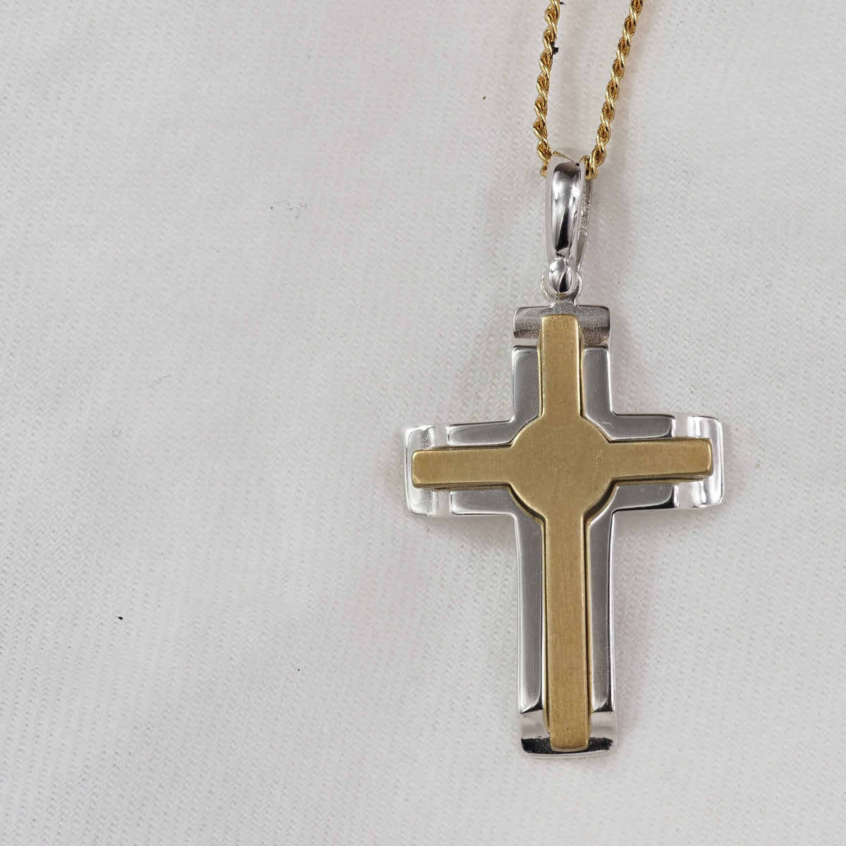 9ct Yellow and White Gold Cross Pendant