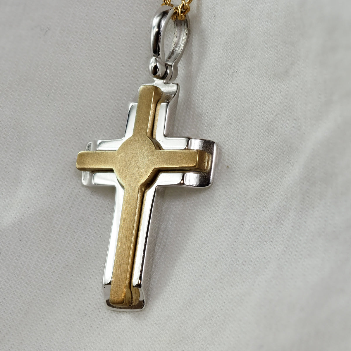 9ct Yellow and White Gold Cross Pendant