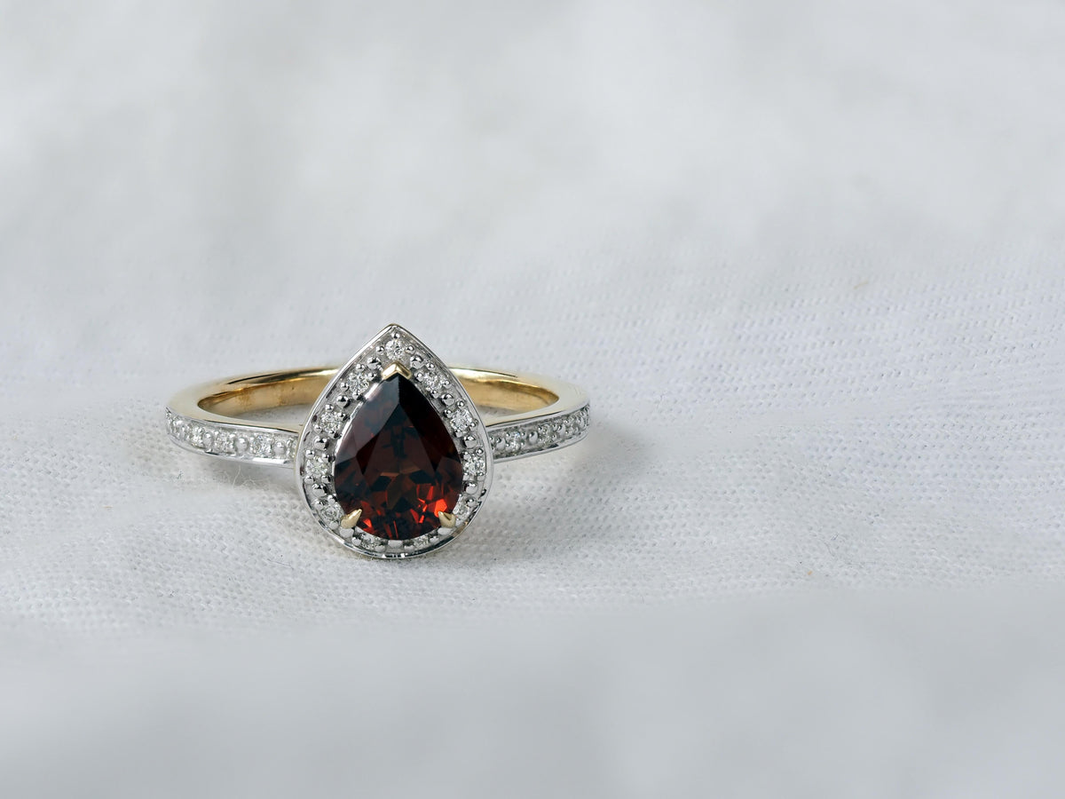 9ct Yellow and White Gold Garnet and Diamond Ring