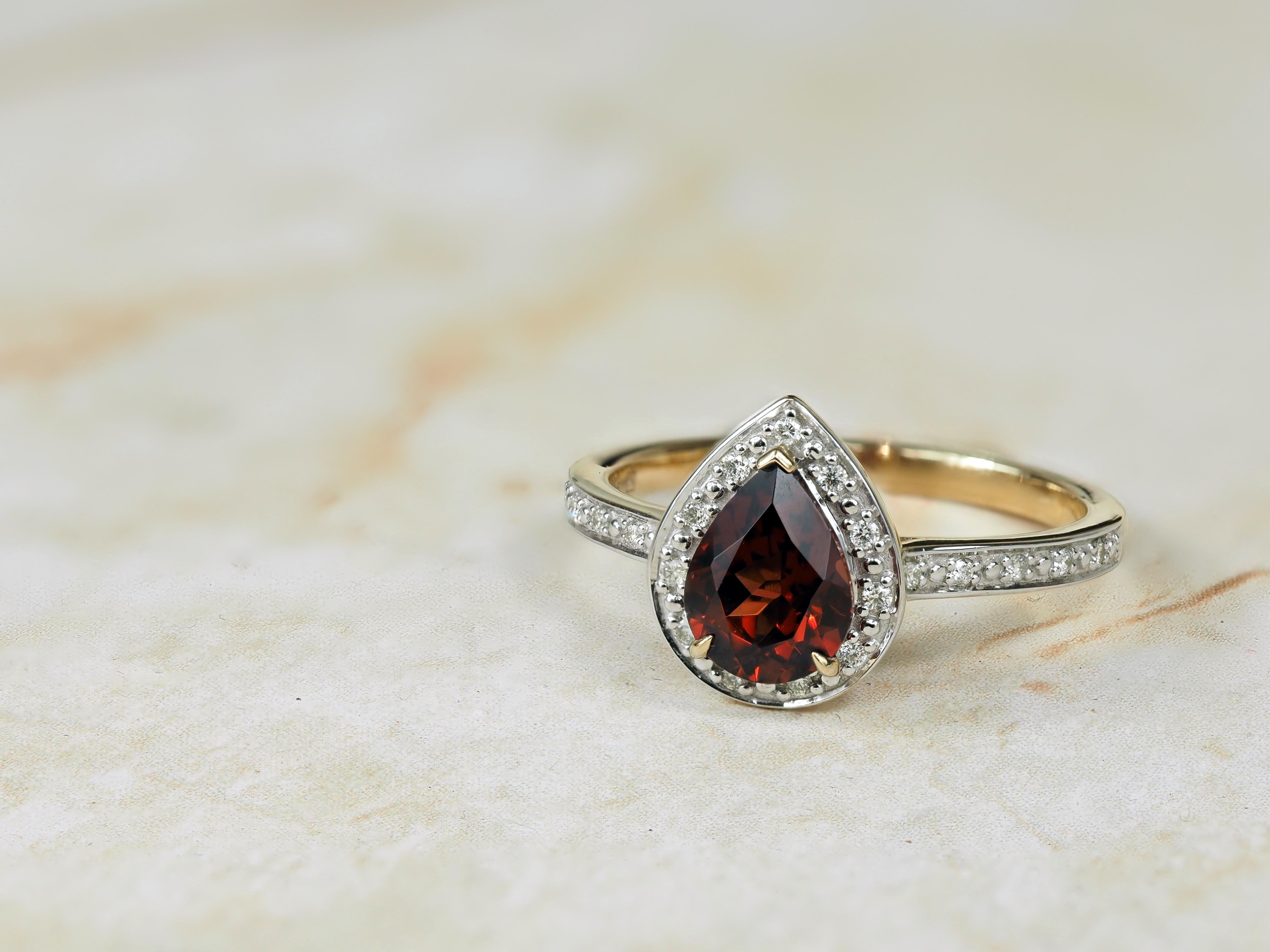 9ct Yellow and White Gold Garnet and Diamond Ring