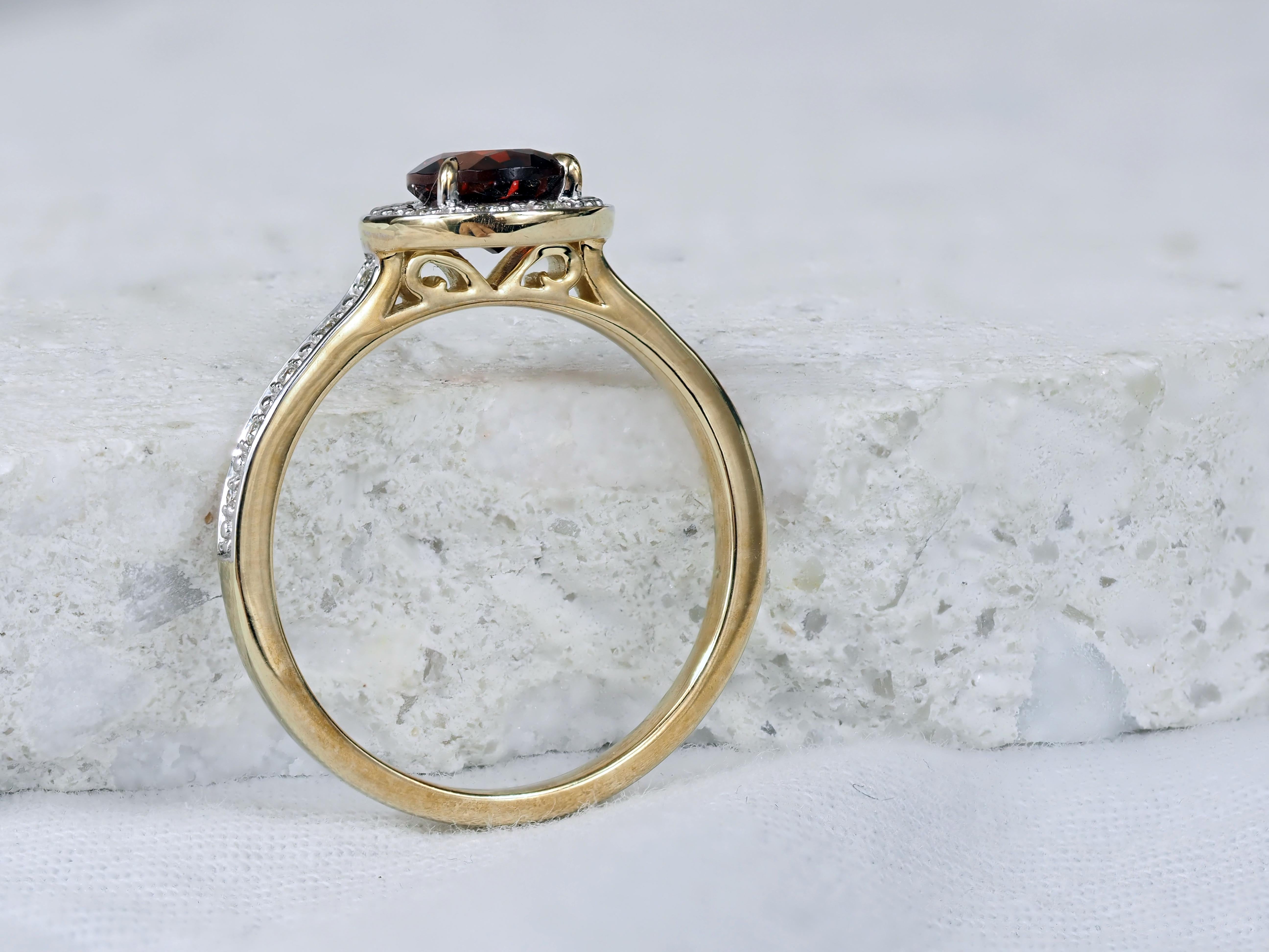 9ct Yellow and White Gold Garnet and Diamond Ring