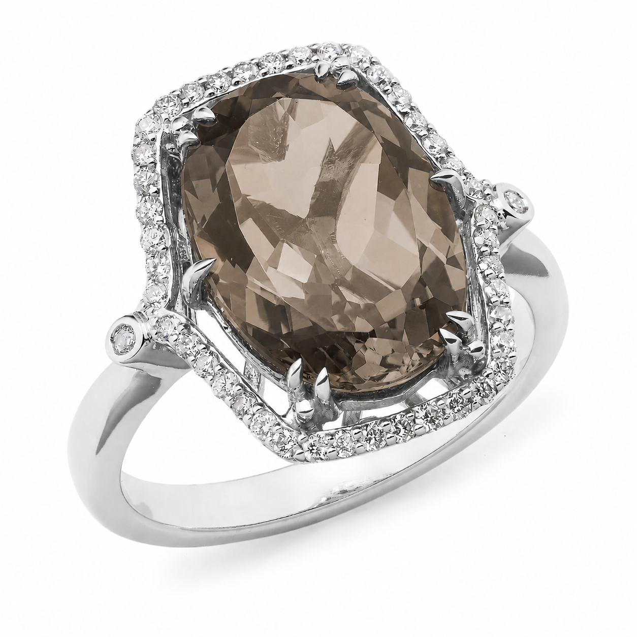 9ct White Gold Smokey Quartz and Diamond ring