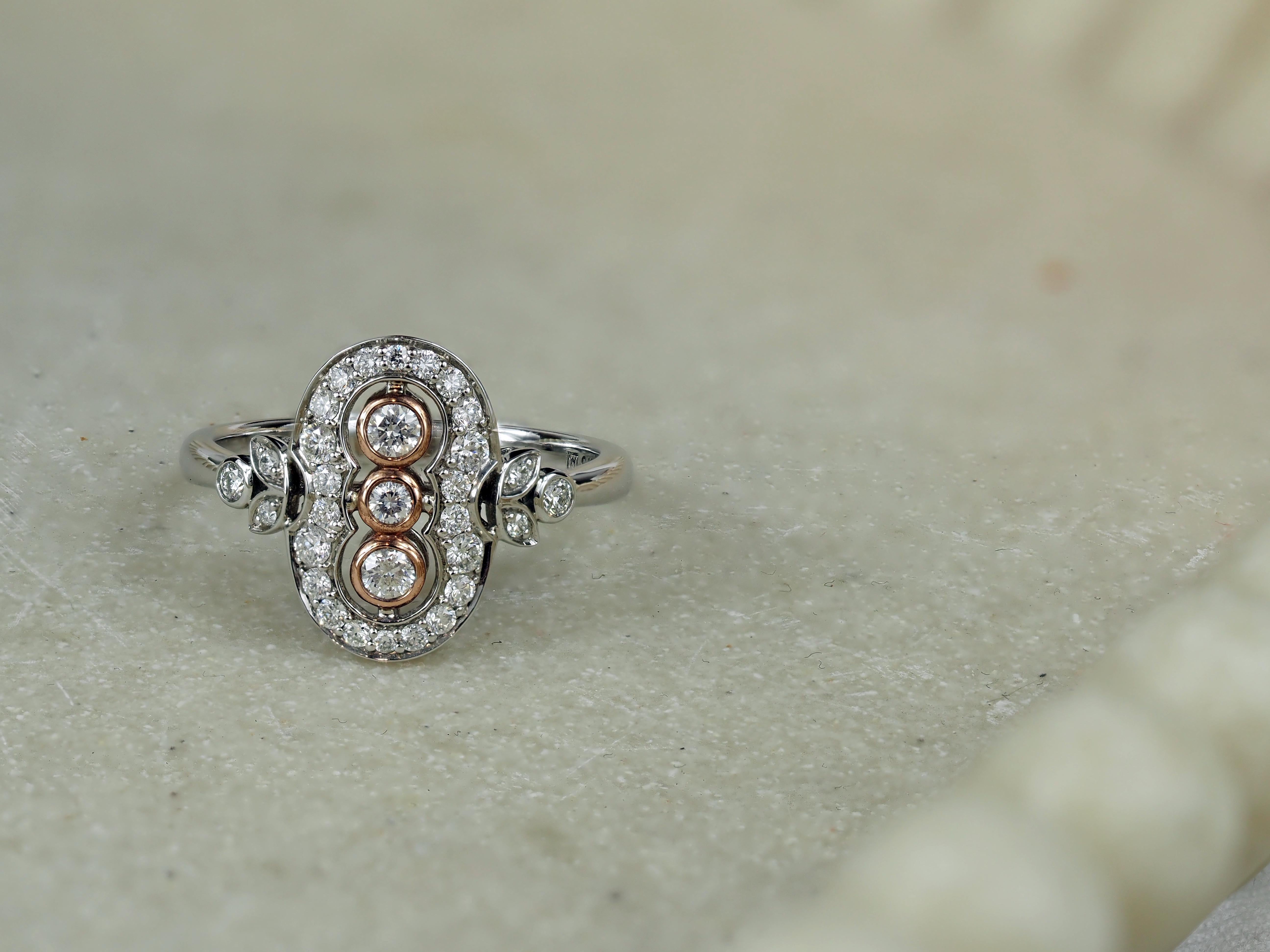 9ct Rose and White Gold Diamond dress ring