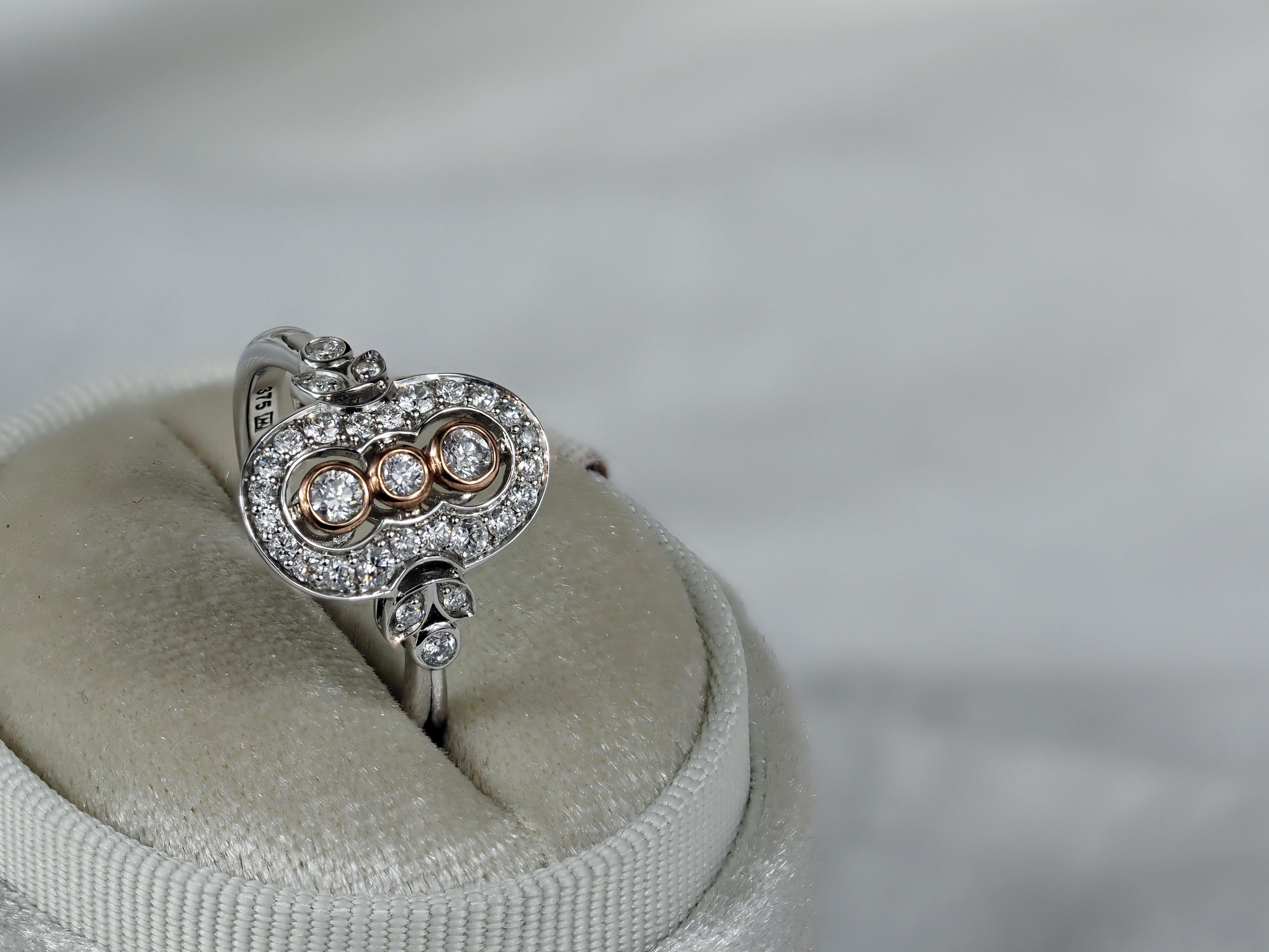 9ct Rose and White Gold Diamond dress ring